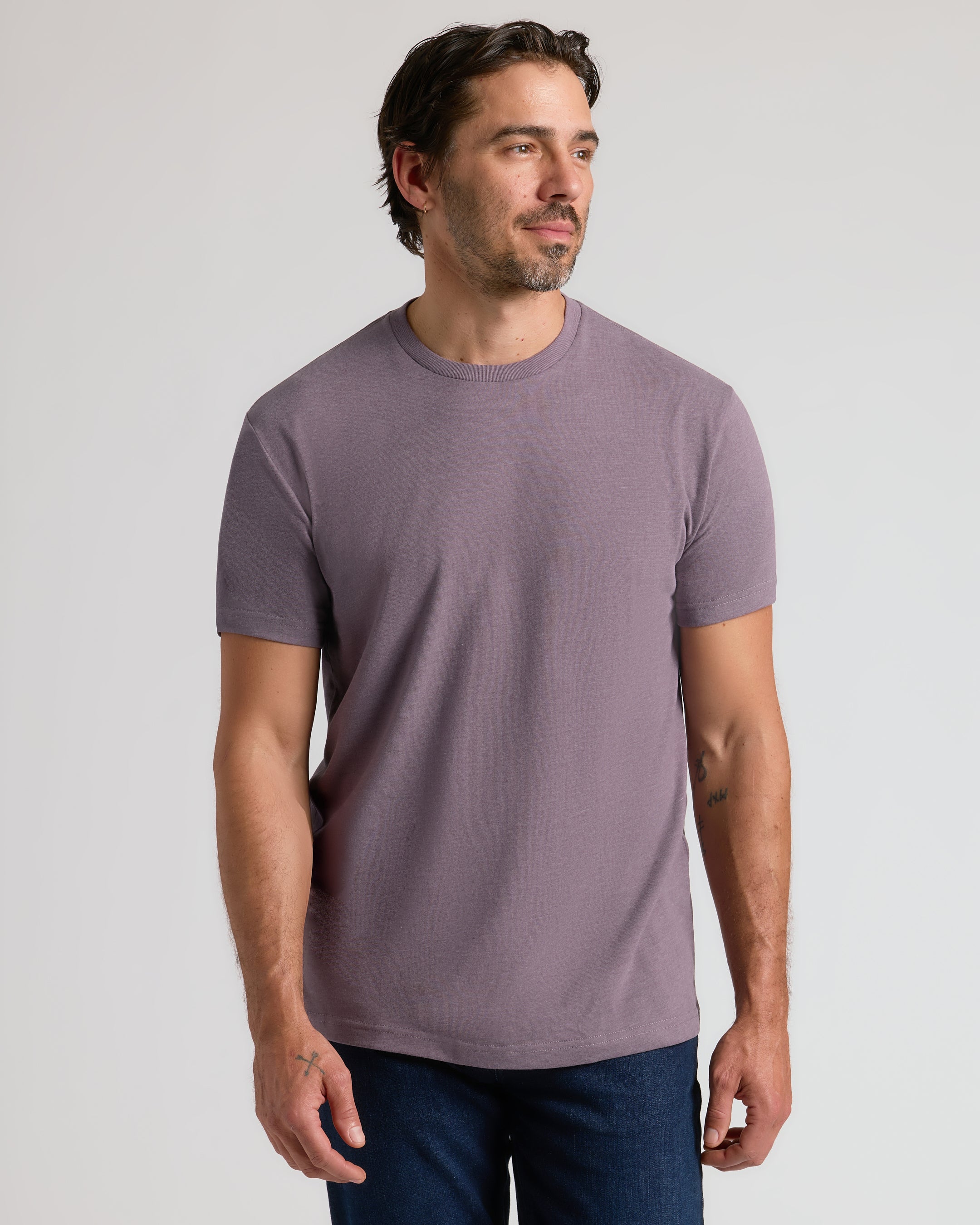 Dark Heather Amethyst Short Sleeve Crew Neck Tee-VibeCloset