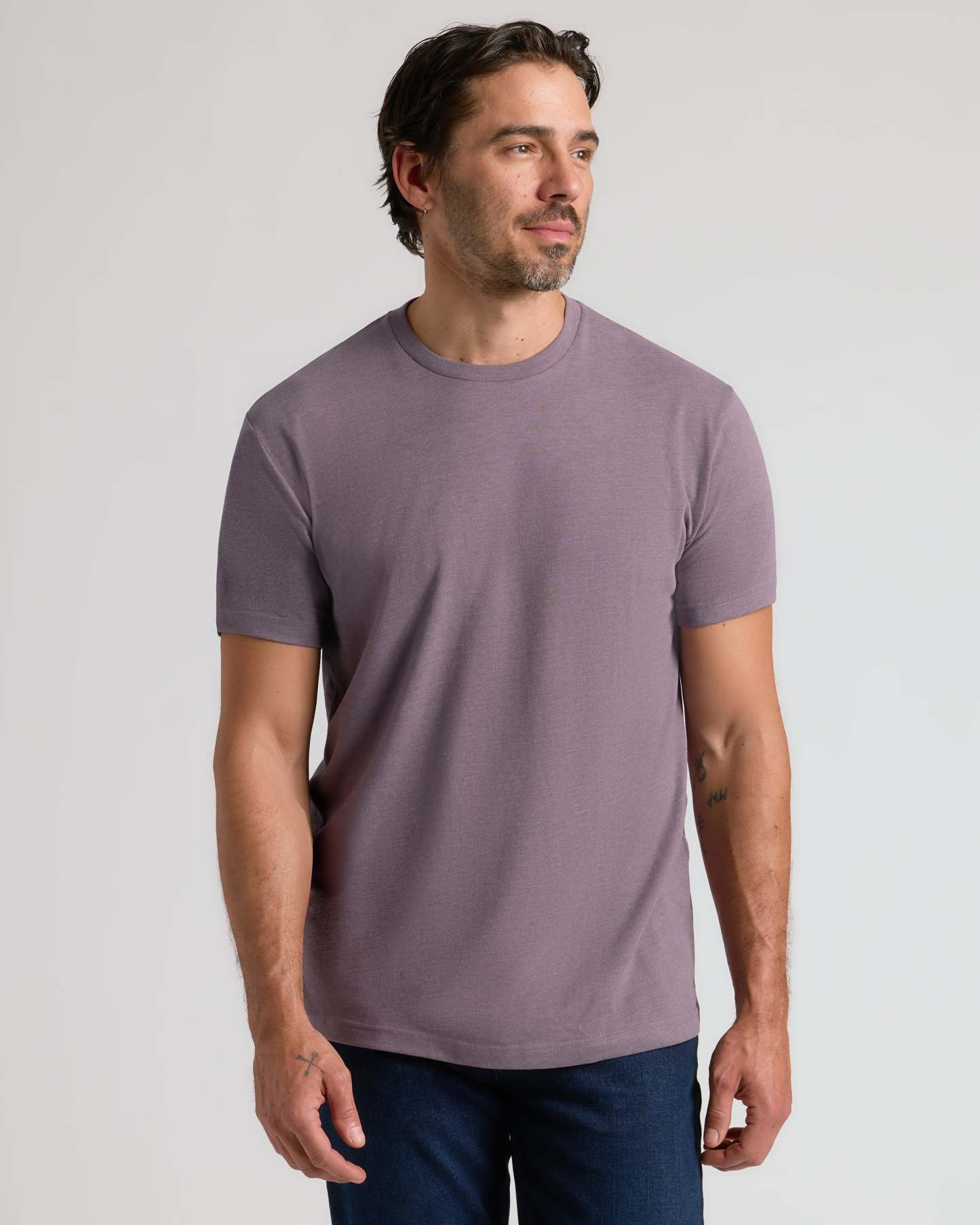 Dark Heather Amethyst Short Sleeve Crew Neck Tee-VibeCloset