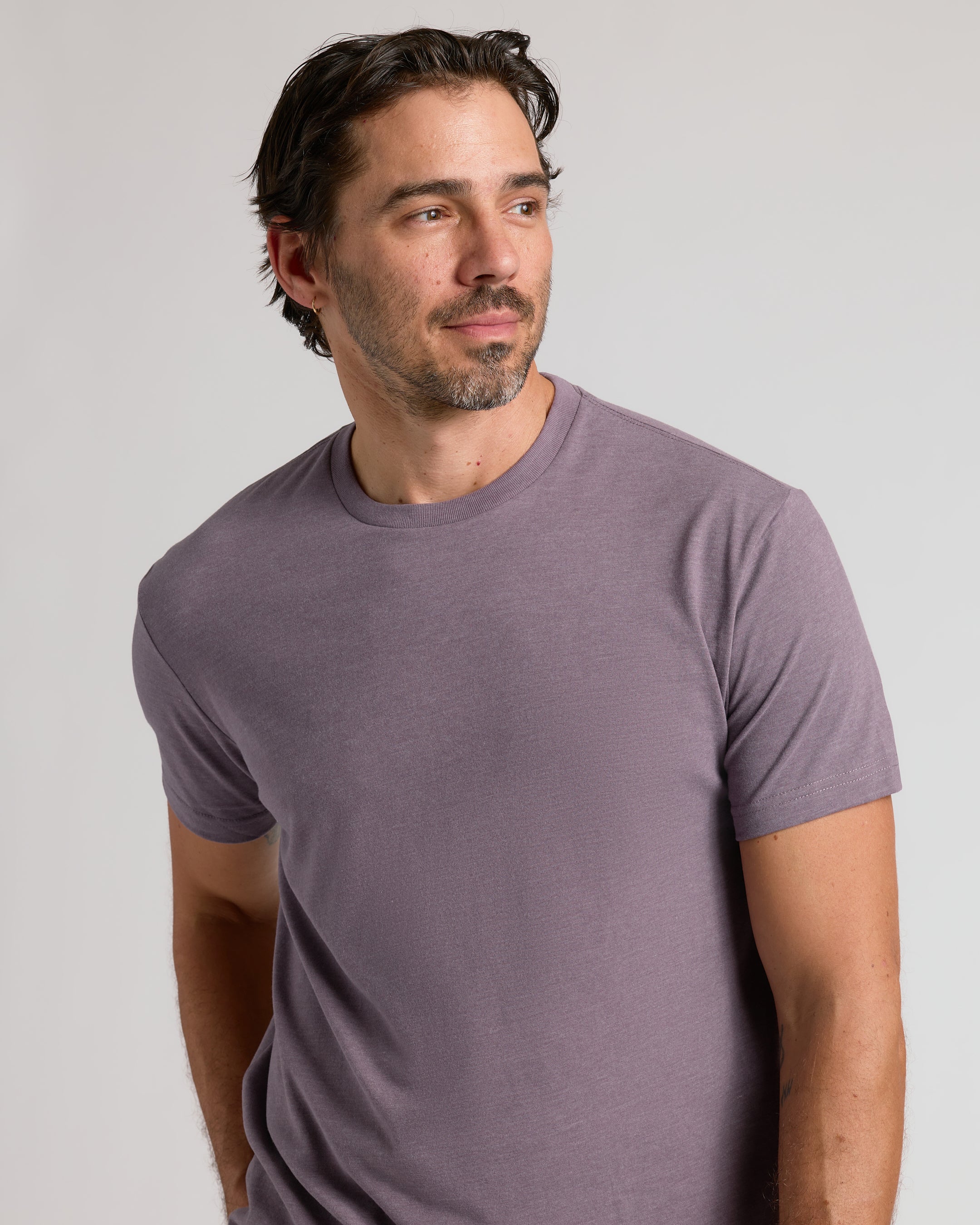 Dark Heather Amethyst Short Sleeve Crew Neck Tee-VibeCloset