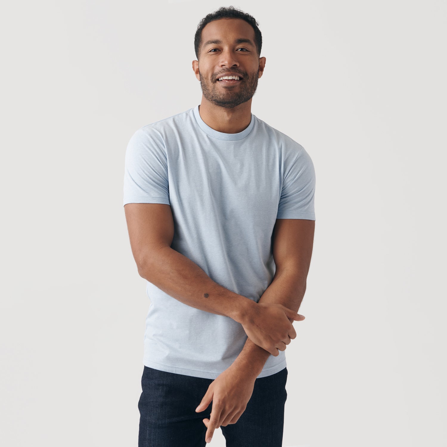 Heather Pale Blue Short Sleeve Crew Neck Tee-VibeCloset