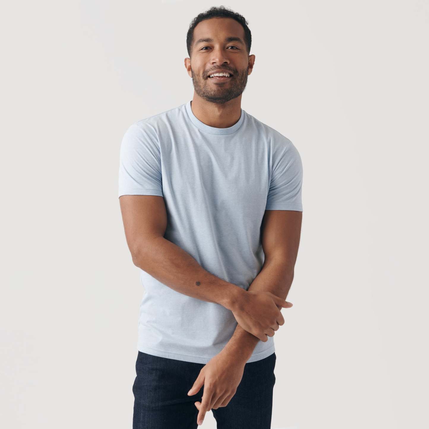 Heather Pale Blue Short Sleeve Crew Neck Tee-VibeCloset