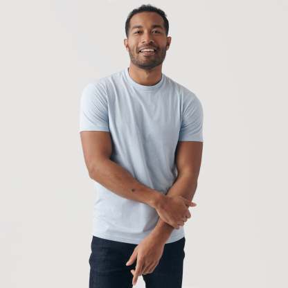 Heather Pale Blue Short Sleeve Crew Neck Tee-VibeCloset