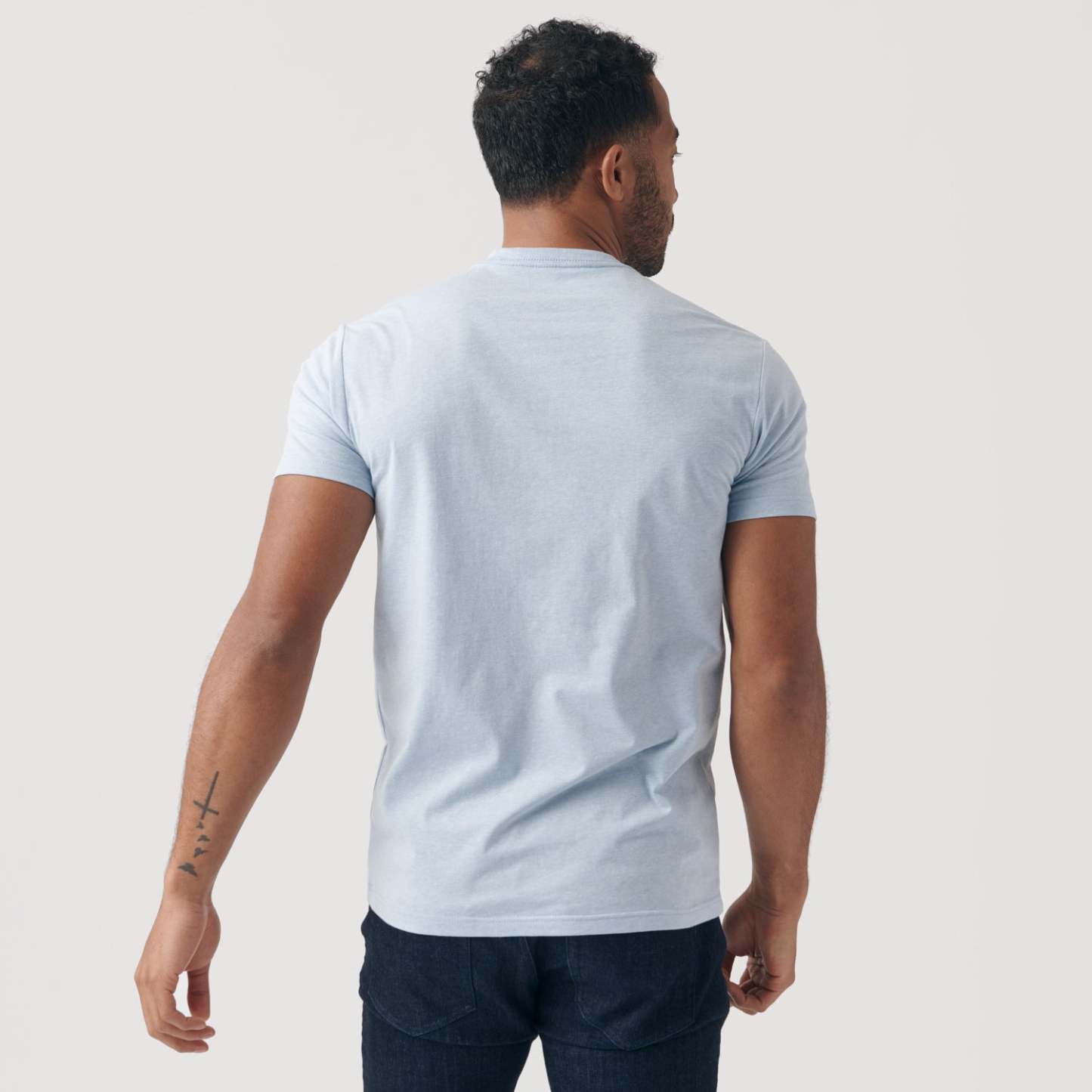 Heather Pale Blue Short Sleeve Crew Neck Tee-VibeCloset