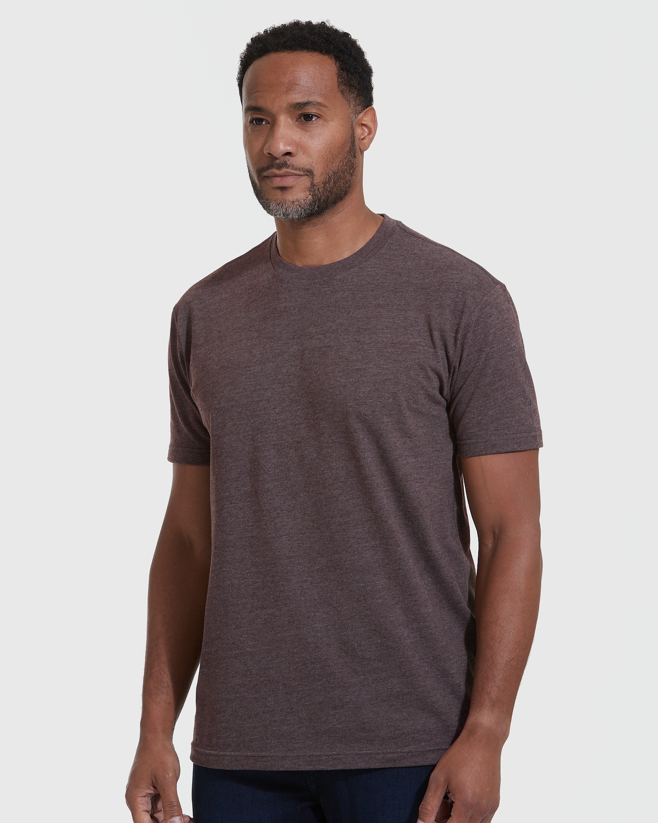 Heather Dark Oak Short Sleeve Crew Neck Tee-VibeCloset