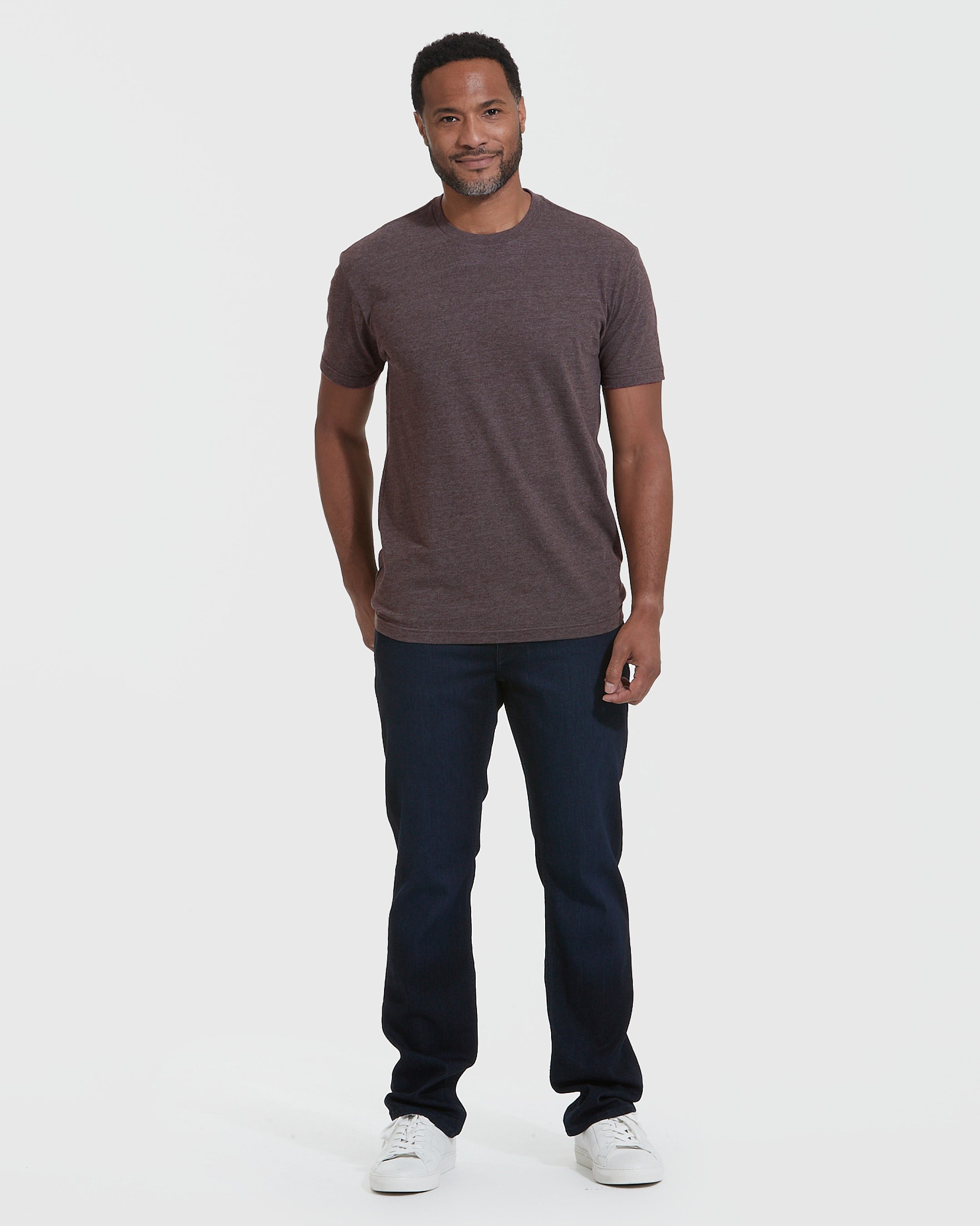 Heather Dark Oak Short Sleeve Crew Neck Tee-VibeCloset
