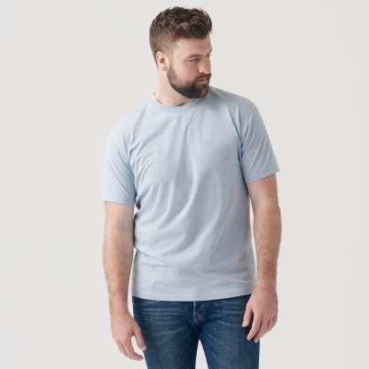 Heather Pale Blue Short Sleeve Crew Neck Tee-VibeCloset