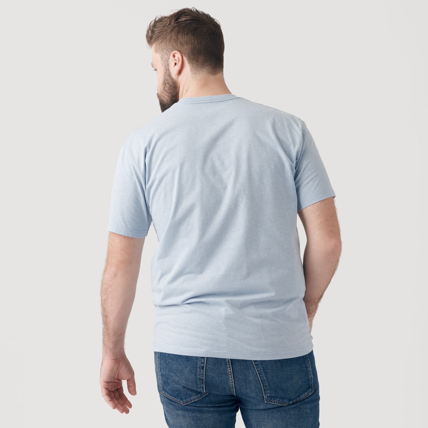Heather Pale Blue Short Sleeve Crew Neck Tee-VibeCloset