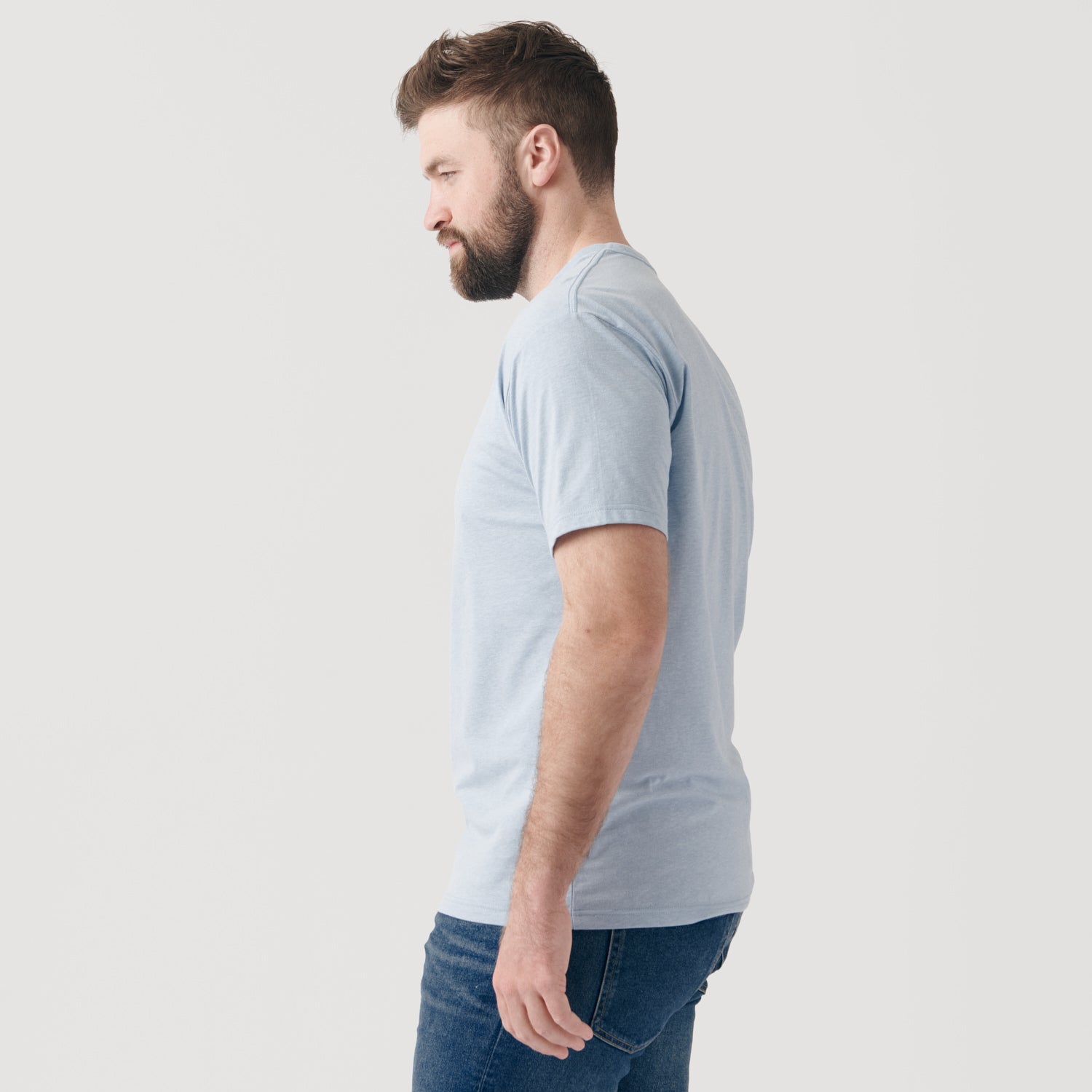 Heather Pale Blue Short Sleeve Crew Neck Tee-VibeCloset
