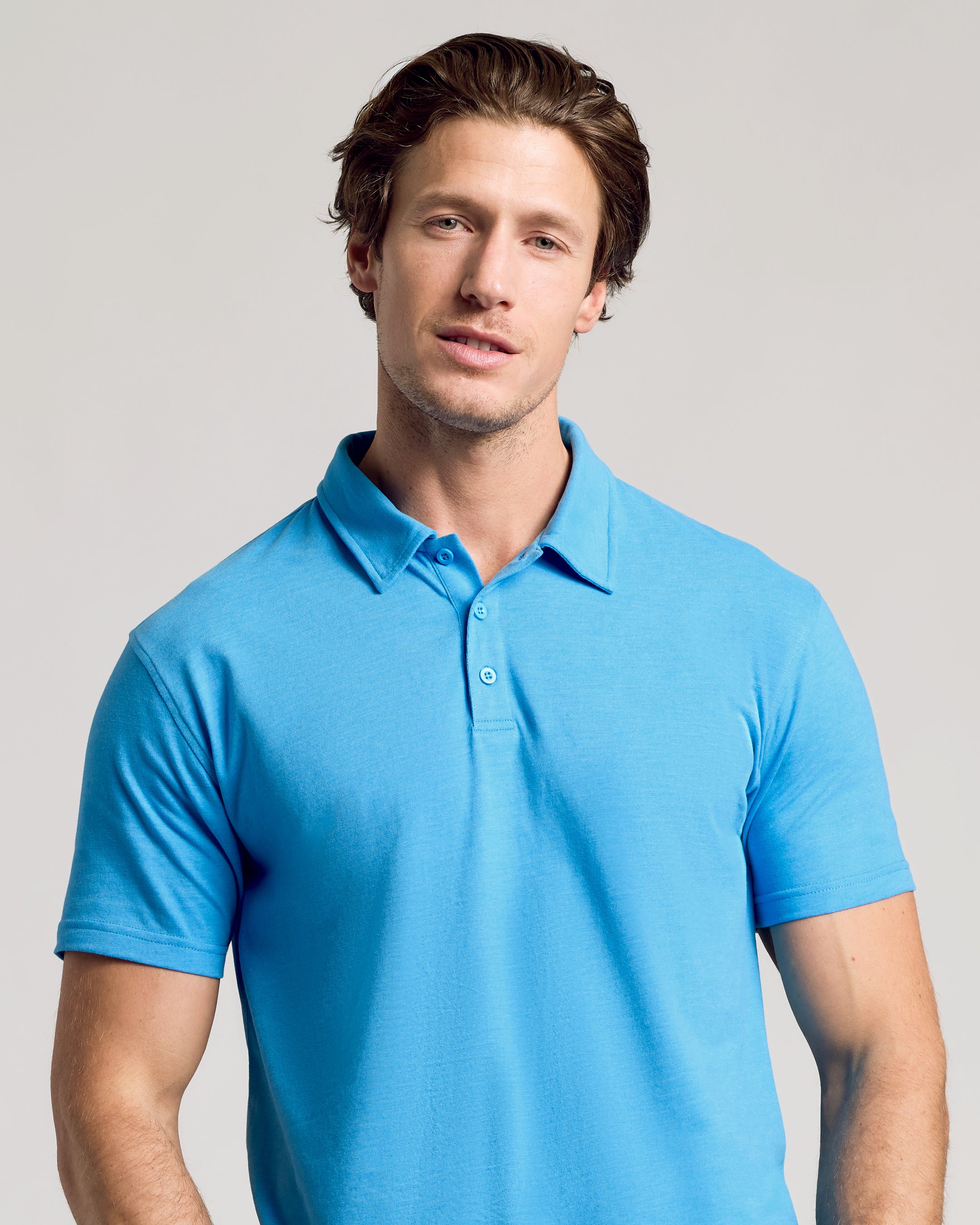 Dark Heather Bahama Blue Short Sleeve Polo-VibeCloset