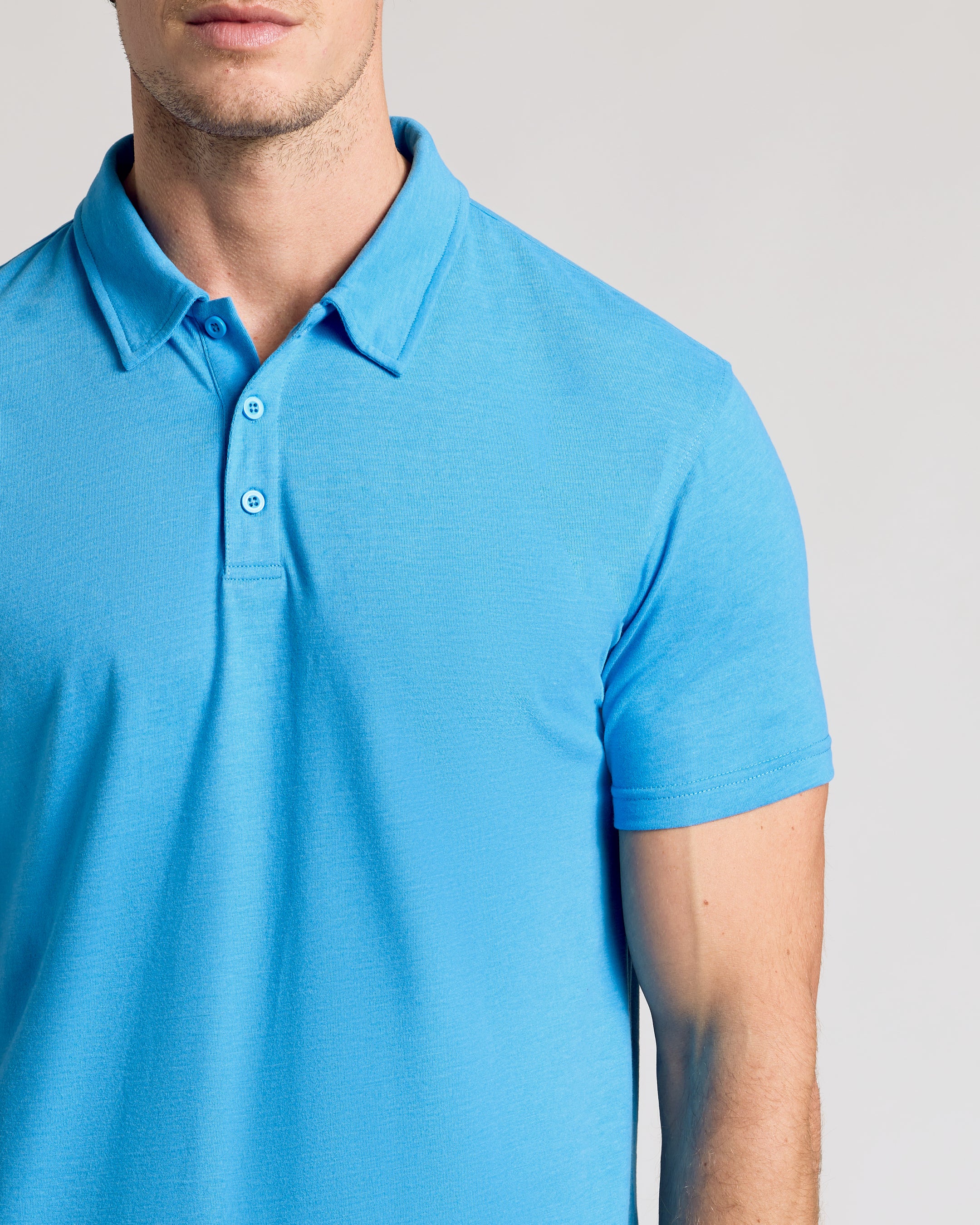 Dark Heather Bahama Blue Short Sleeve Polo-VibeCloset