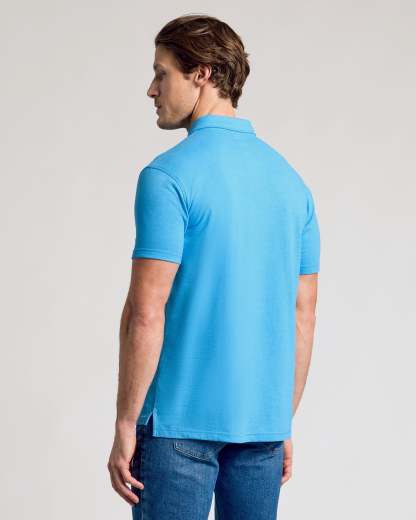 Dark Heather Bahama Blue Short Sleeve Polo-VibeCloset