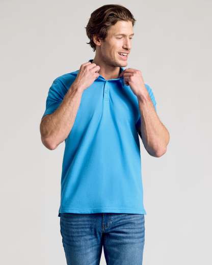 Dark Heather Bahama Blue Short Sleeve Polo-VibeCloset