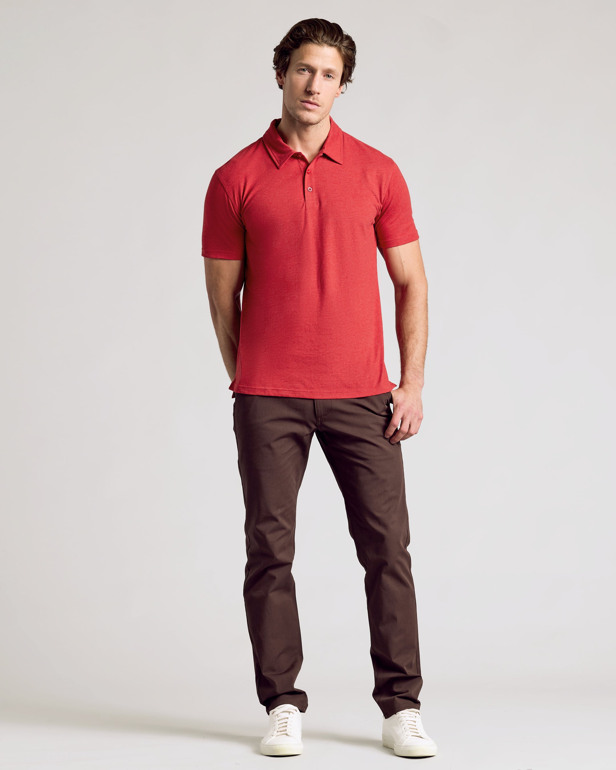 Dark Heather Lava Short Sleeve Polo-VibeCloset