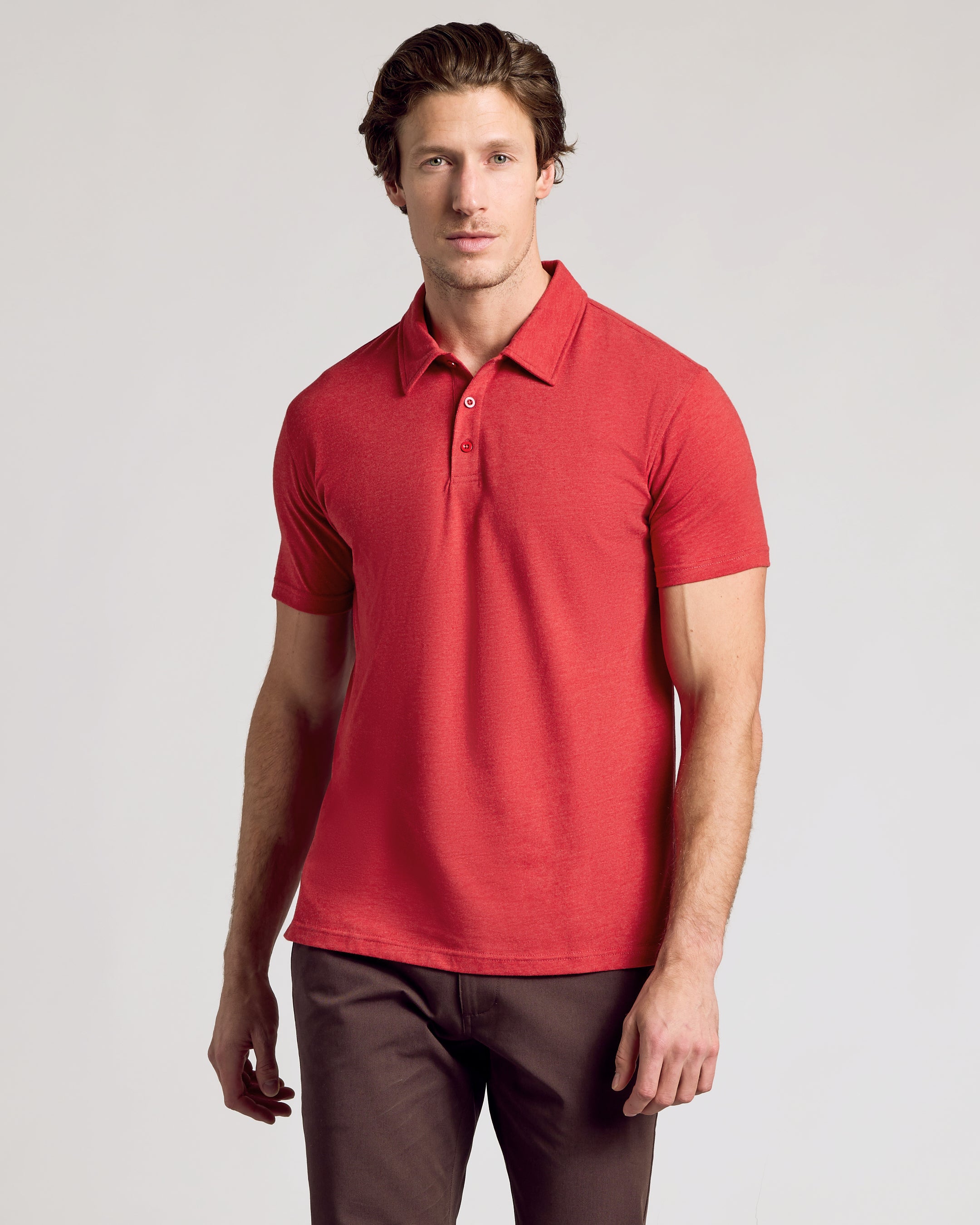 Dark Heather Lava Short Sleeve Polo-VibeCloset