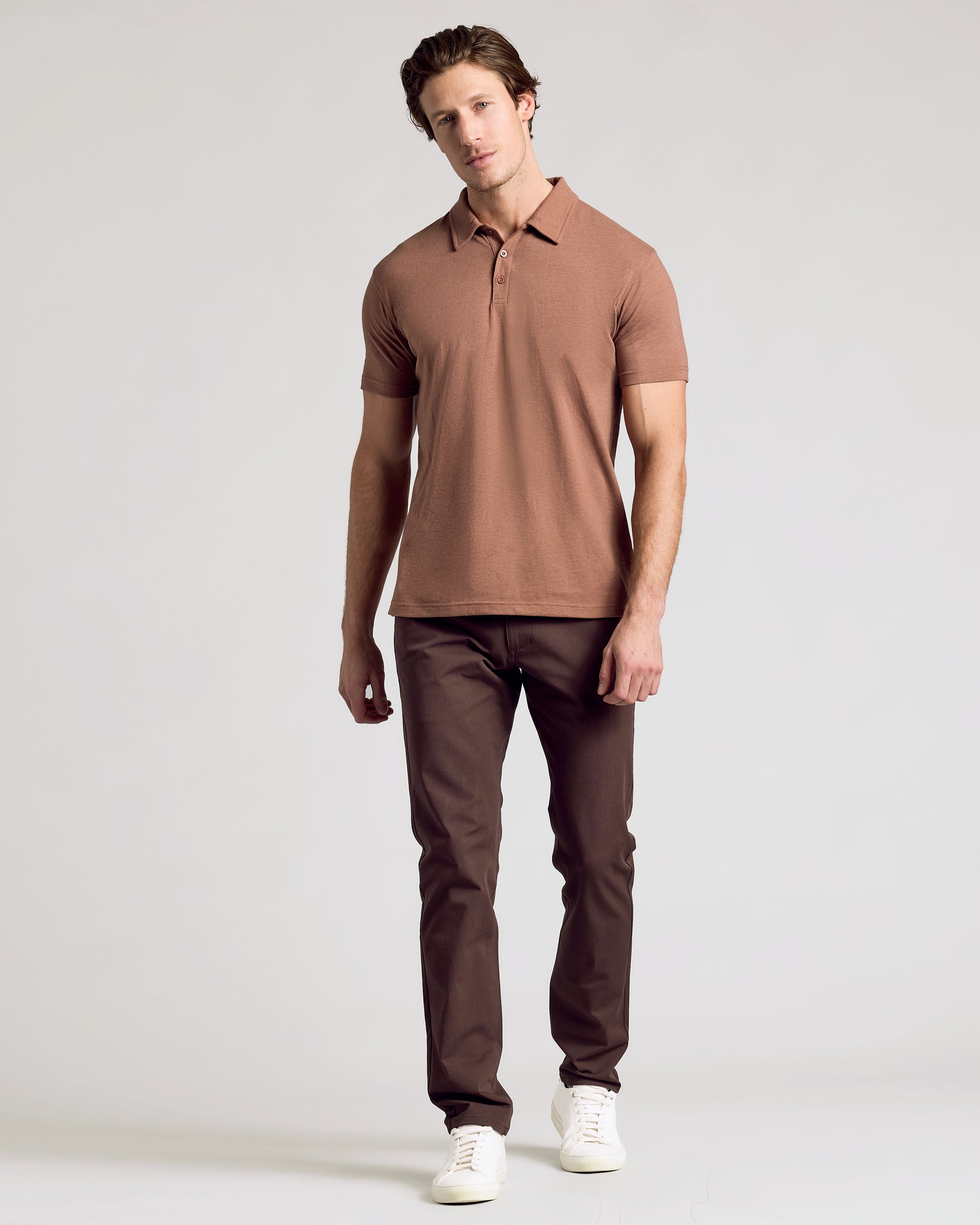 Dark Heather Sepia Short Sleeve Polo-VibeCloset