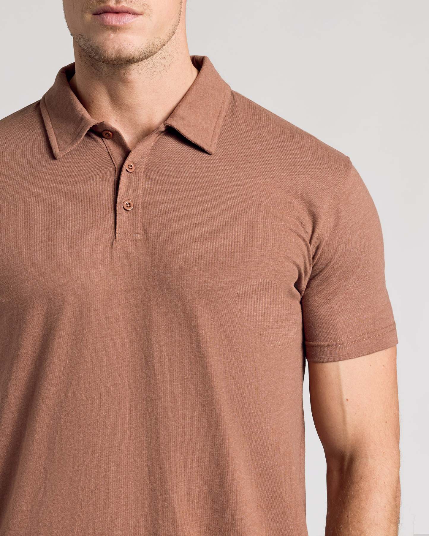 Dark Heather Sepia Short Sleeve Polo-VibeCloset