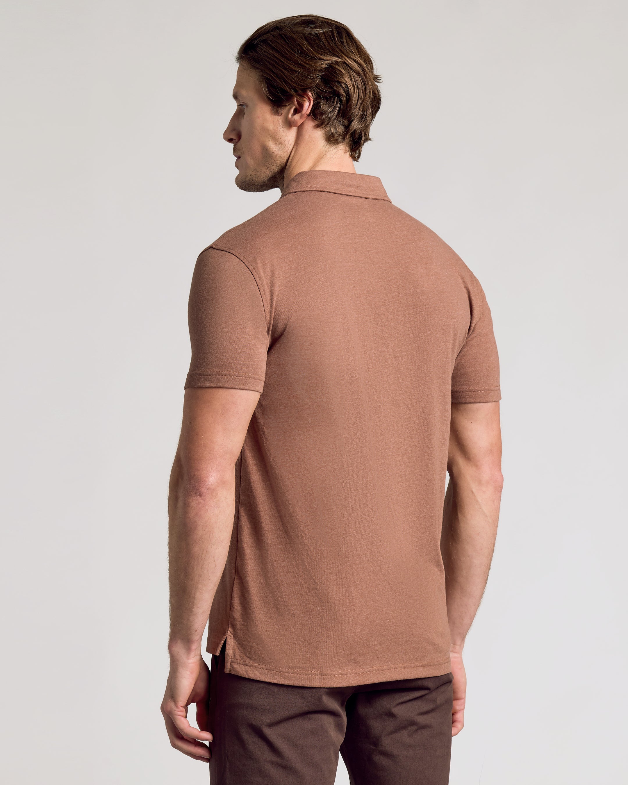 Dark Heather Sepia Short Sleeve Polo-VibeCloset