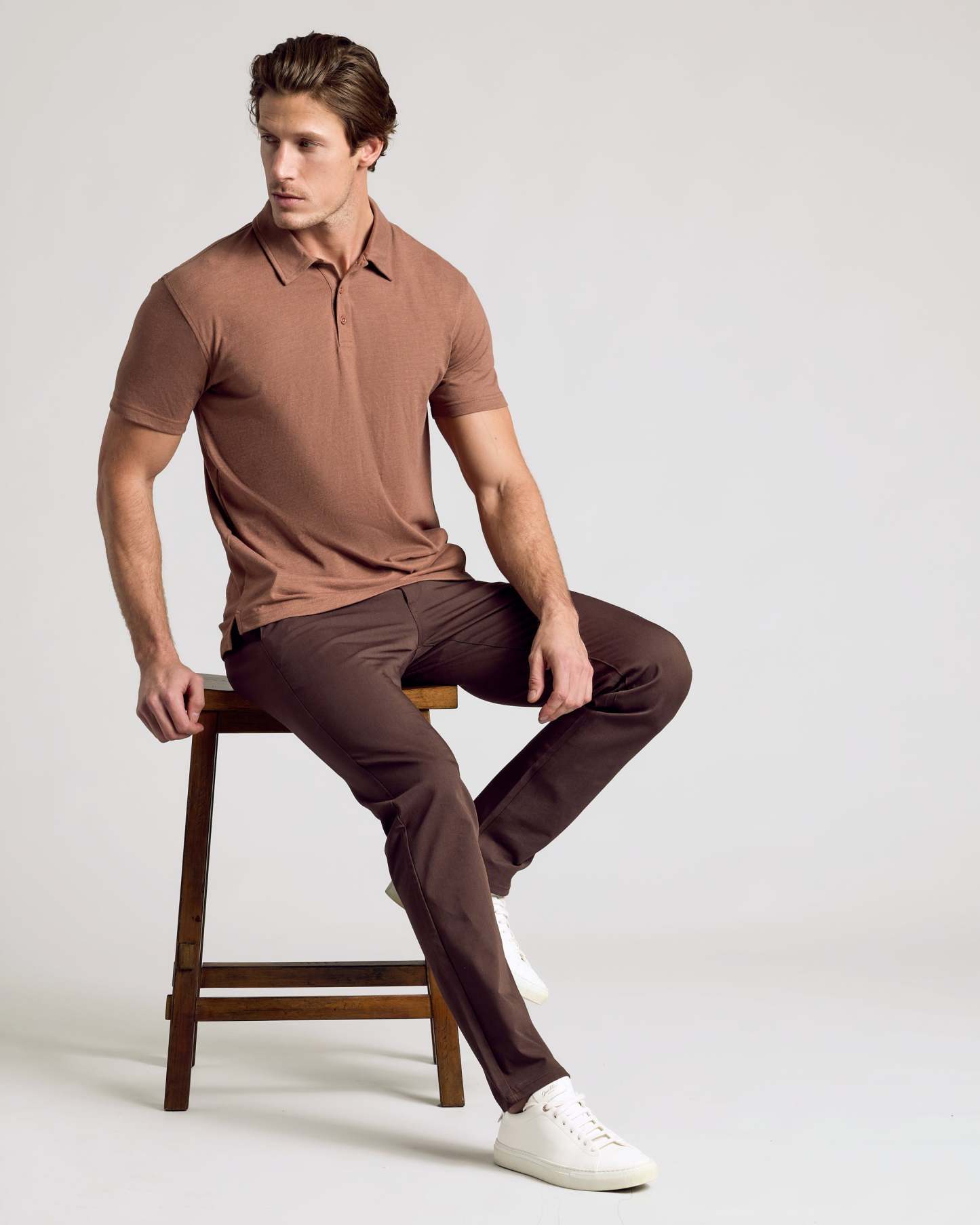 Dark Heather Sepia Short Sleeve Polo-VibeCloset