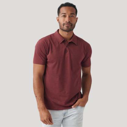 Heather Burgundy Short Sleeve Polo-VibeCloset