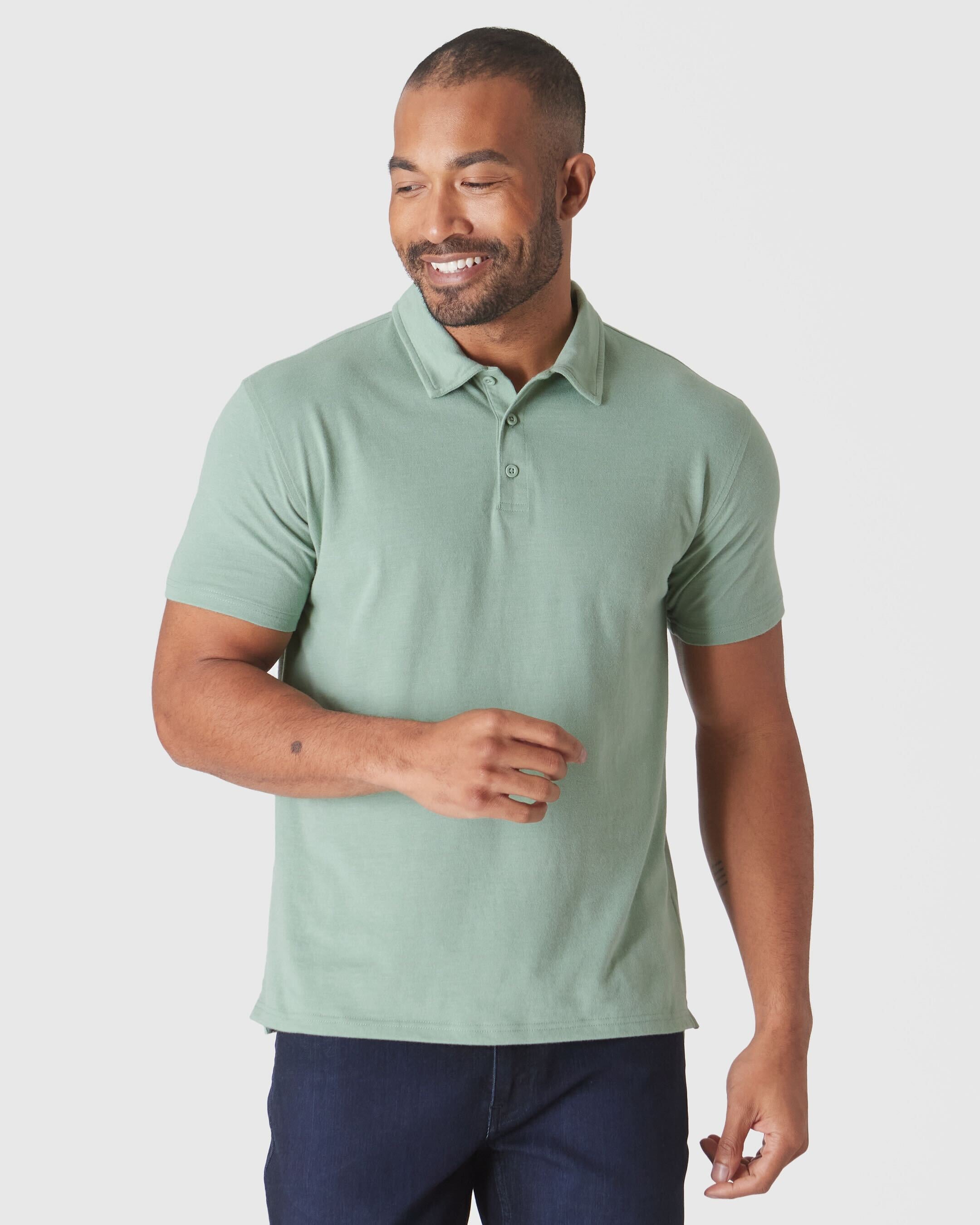 Heather Slate Green Short Sleeve Polo-VibeCloset