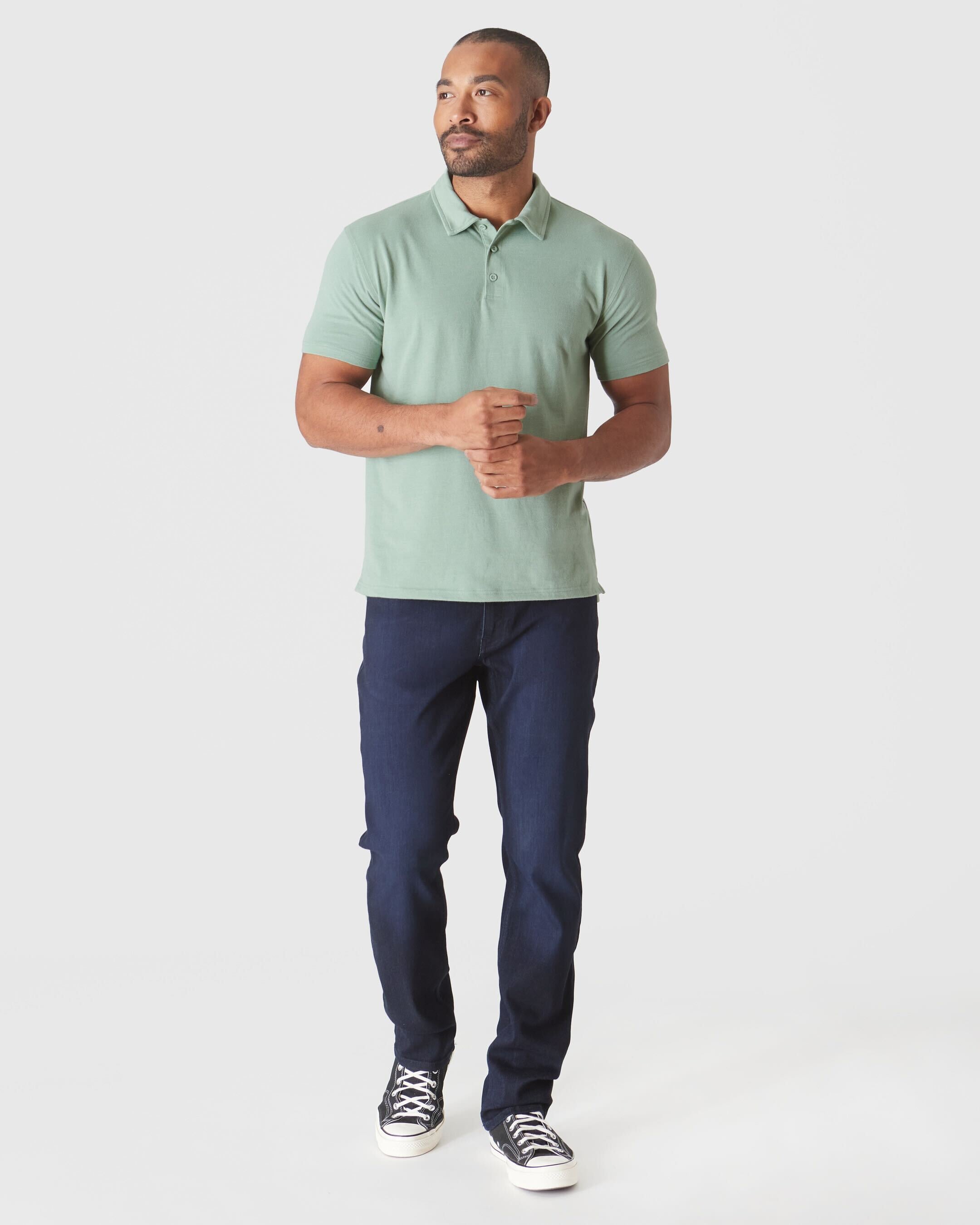 Heather Slate Green Short Sleeve Polo-VibeCloset