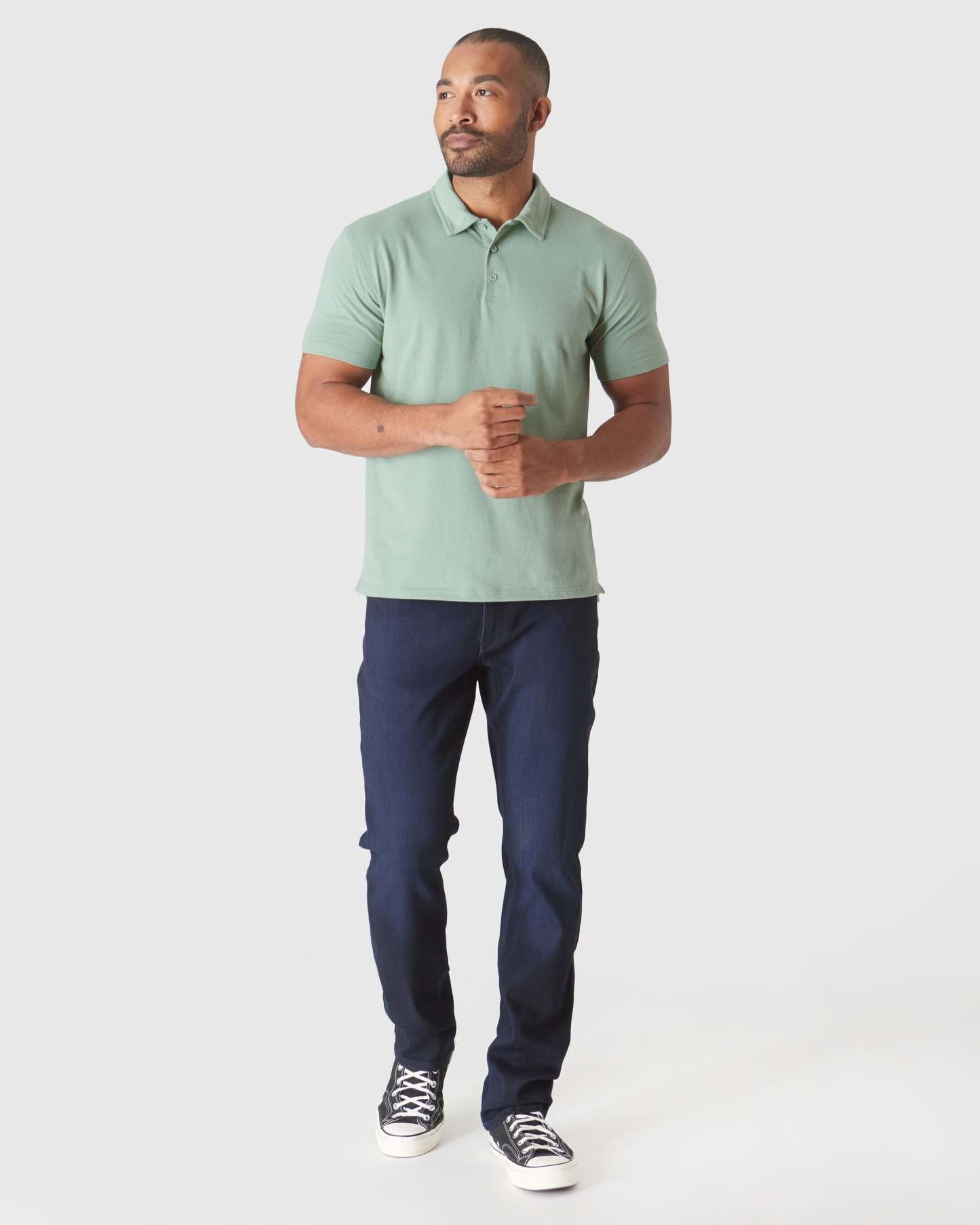 Heather Slate Green Short Sleeve Polo-VibeCloset