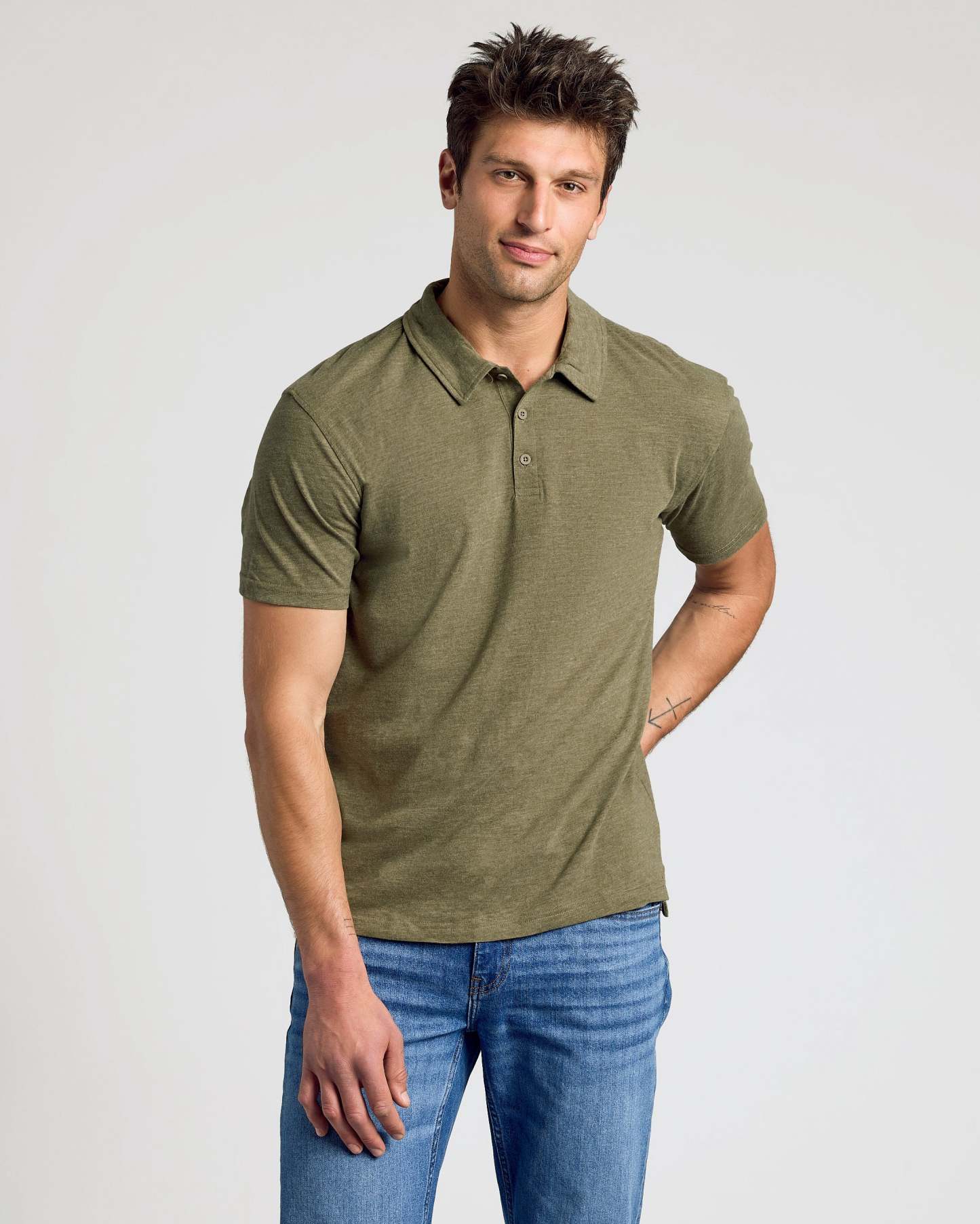 Heather Military Green Short Sleeve polo-VibeCloset
