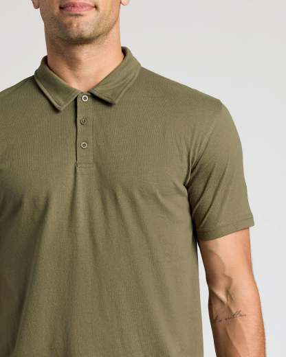 Military Green Short Sleeve Polo-VibeCloset