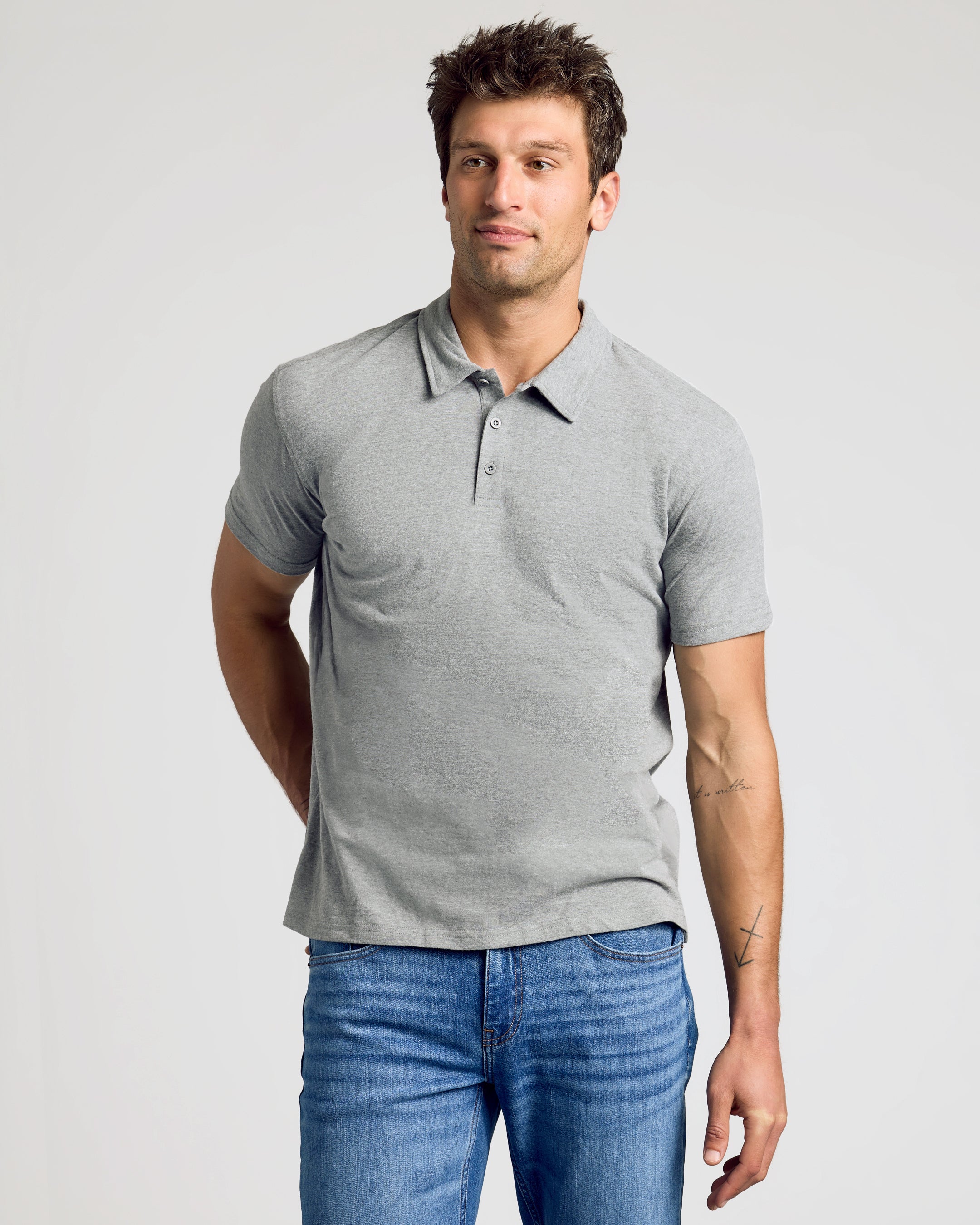 Heather Gray Short Sleeve Polo-VibeCloset