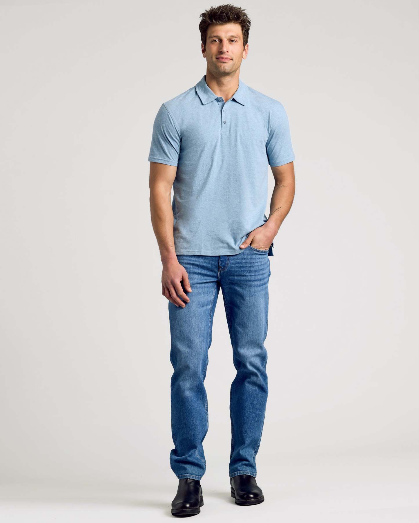 Heather Indigo Short Sleeve Polo-VibeCloset