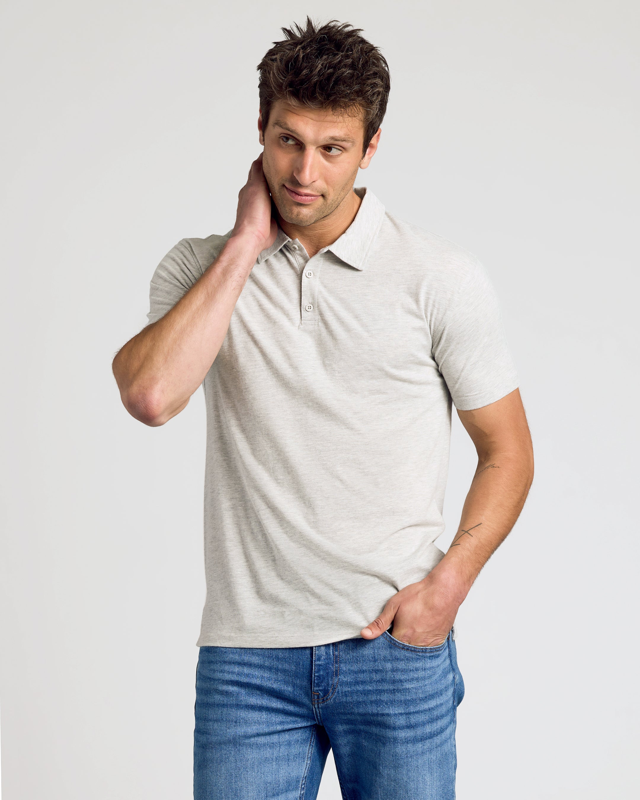 Light Heather Gray Short Sleeve Polo-VibeCloset