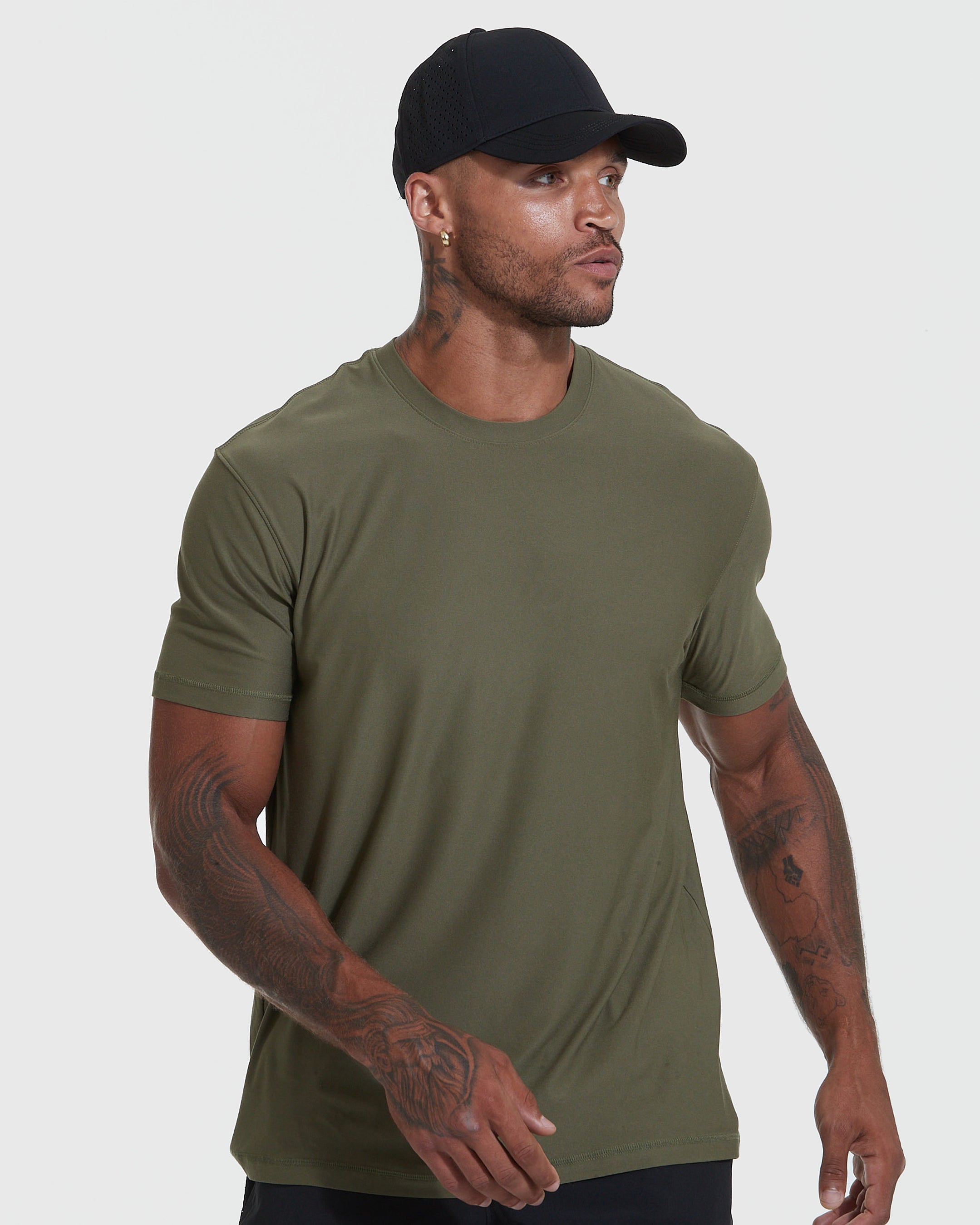 Military Green Active Crew Neck Tee-VibeCloset