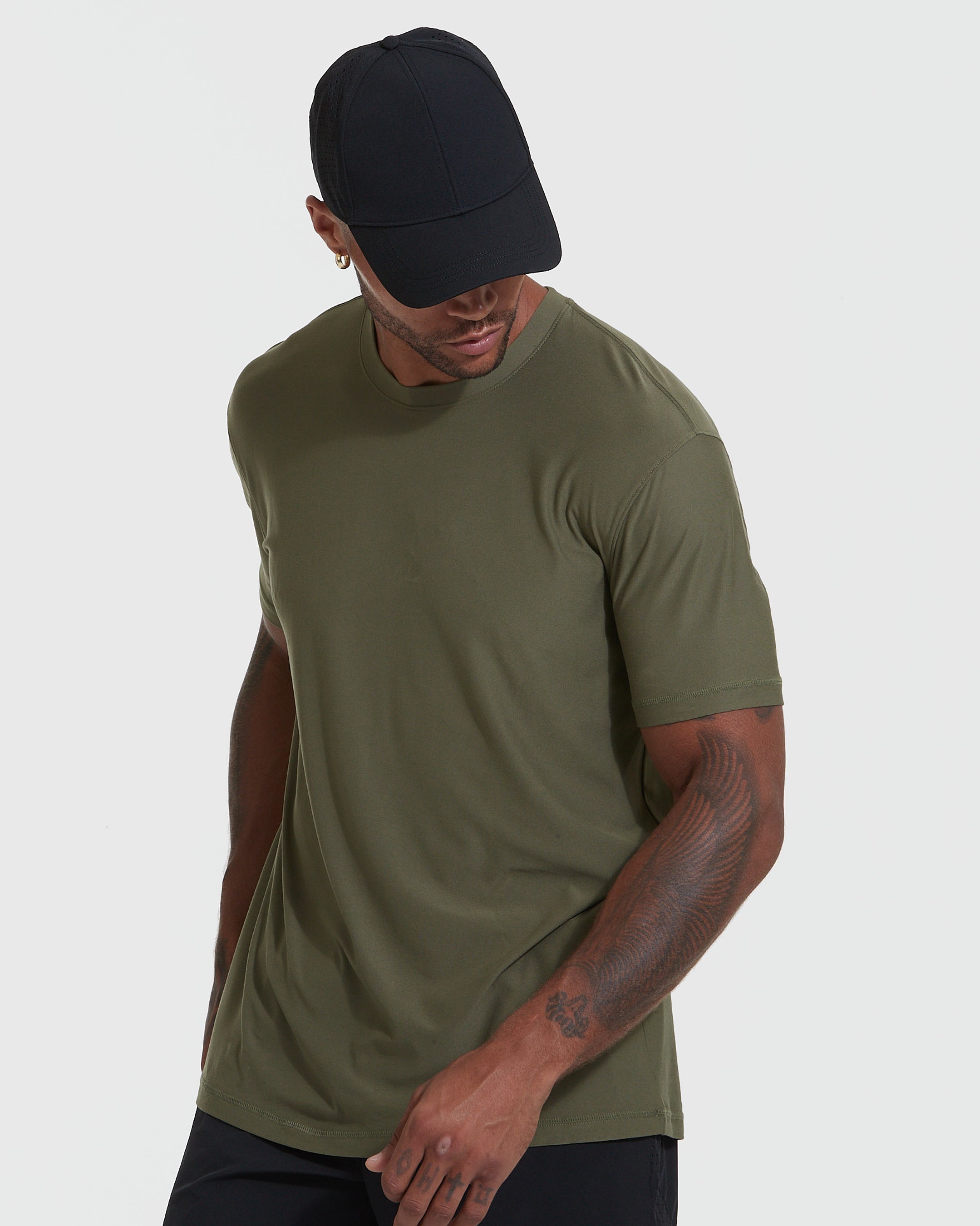 Military Green Active Crew Neck Tee-VibeCloset