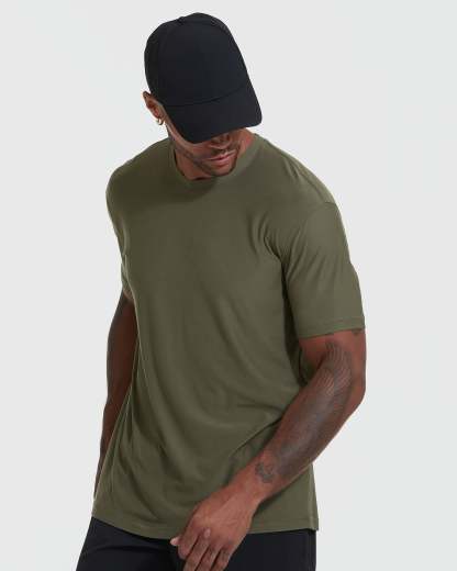 Military Green Active Crew Neck Tee-VibeCloset