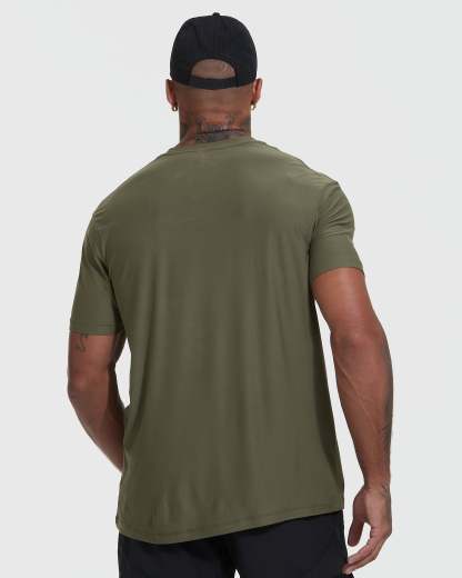 Military Green Active Crew Neck Tee-VibeCloset