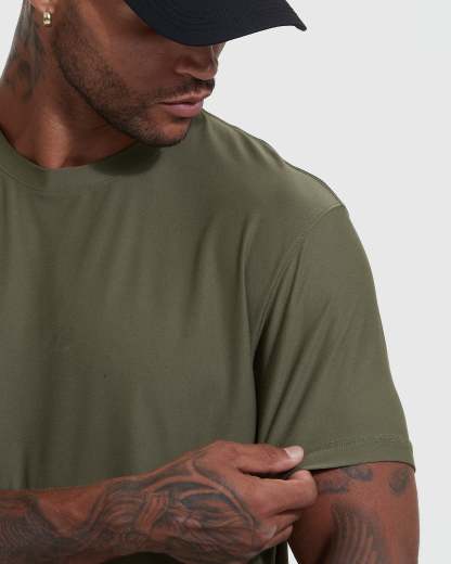 Military Green Active Crew Neck Tee-VibeCloset