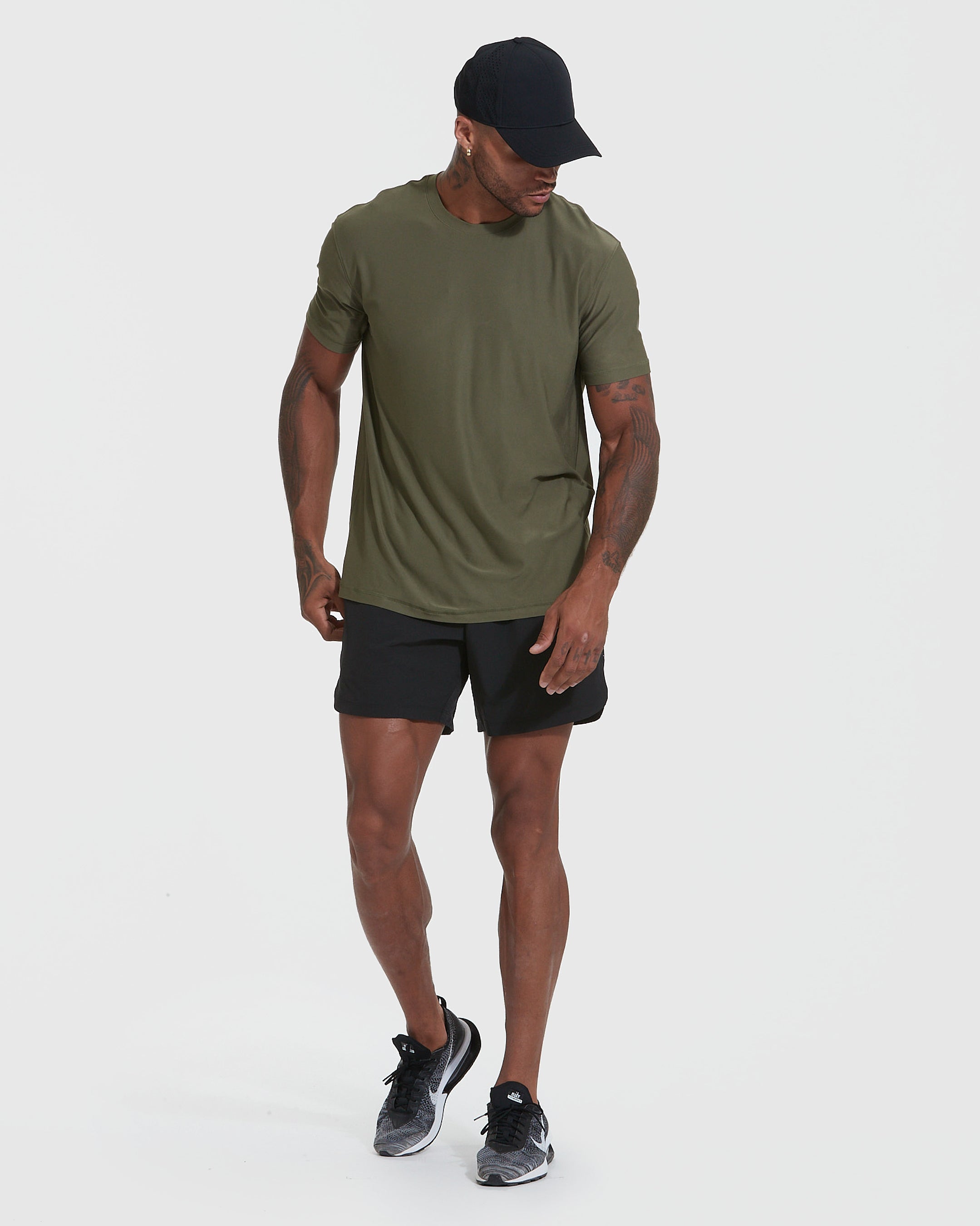 Military Green Active Crew Neck Tee-VibeCloset