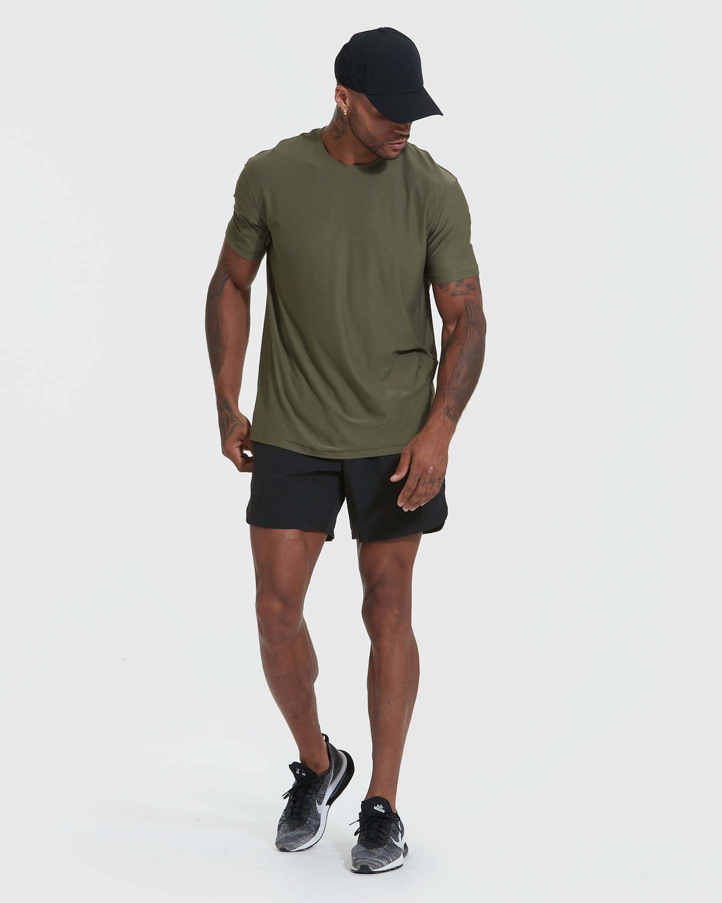 Military Green Active Crew Neck Tee-VibeCloset