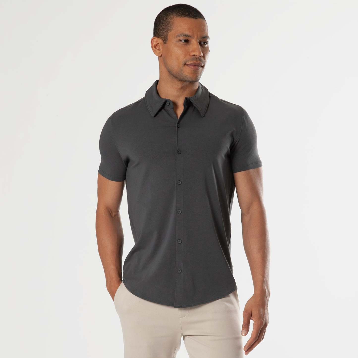 Carbon Short Sleeve Knit Shirt-VibeCloset