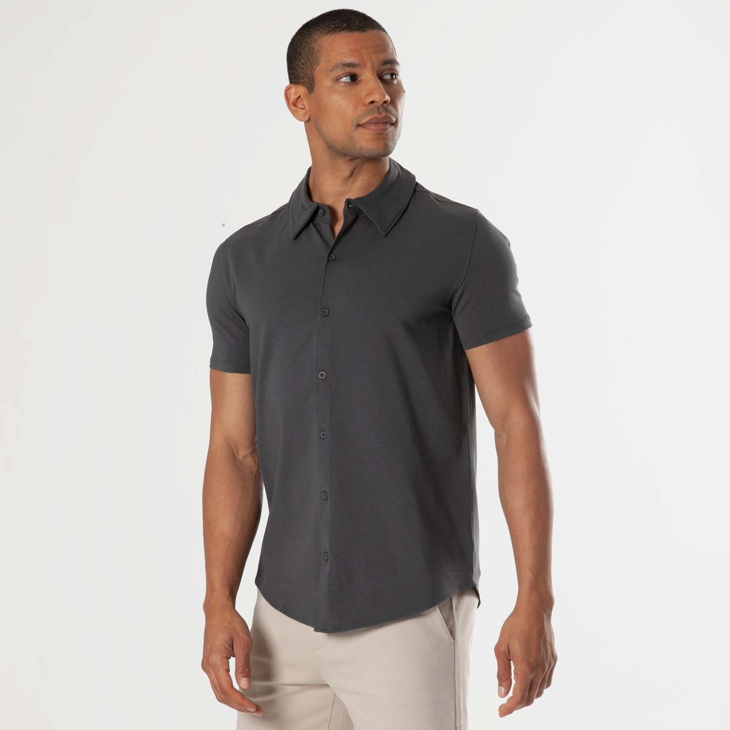 Carbon Short Sleeve Knit Shirt-VibeCloset