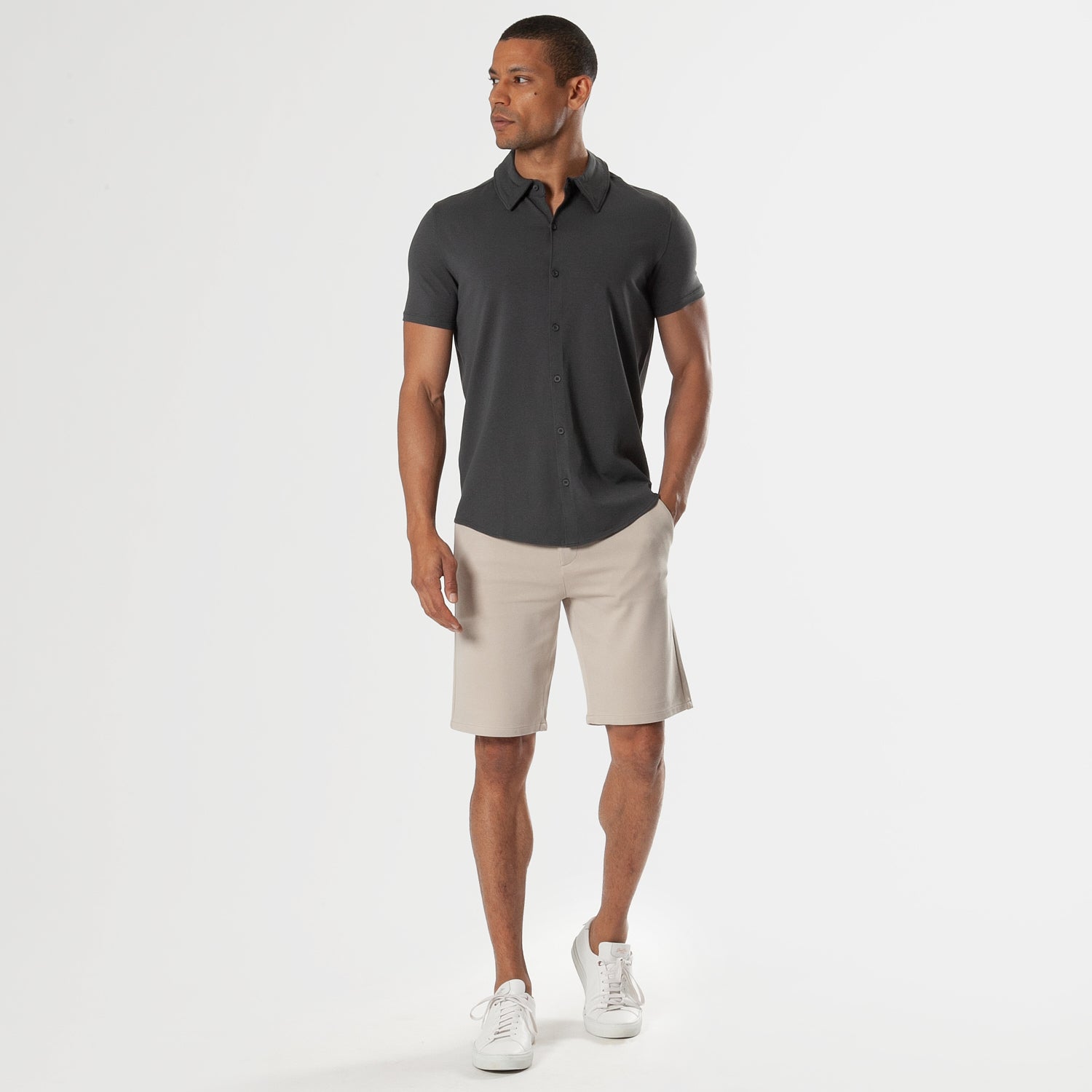 Carbon Short Sleeve Knit Shirt-VibeCloset