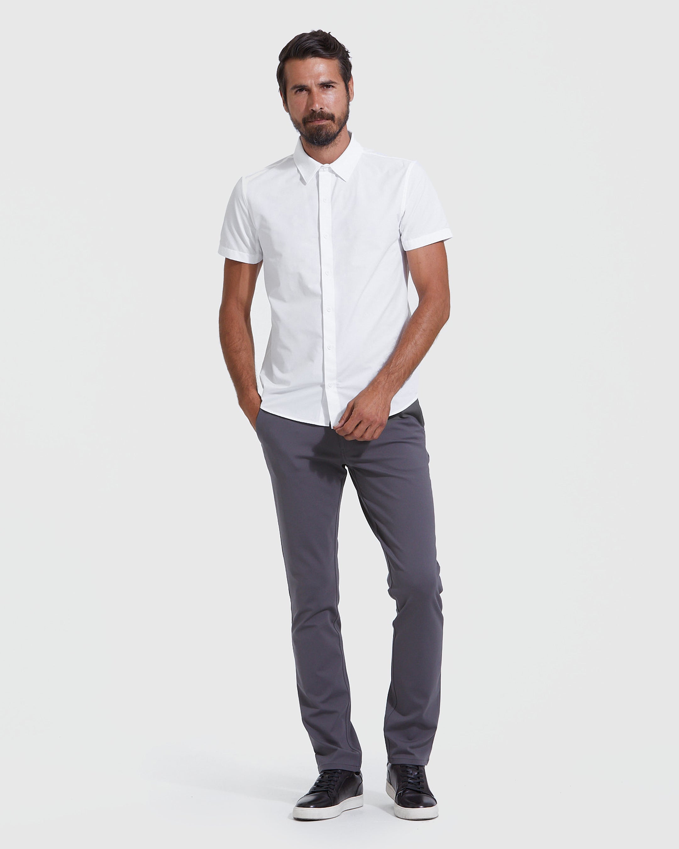 White Commuter Short Sleeve Shirt-VibeCloset