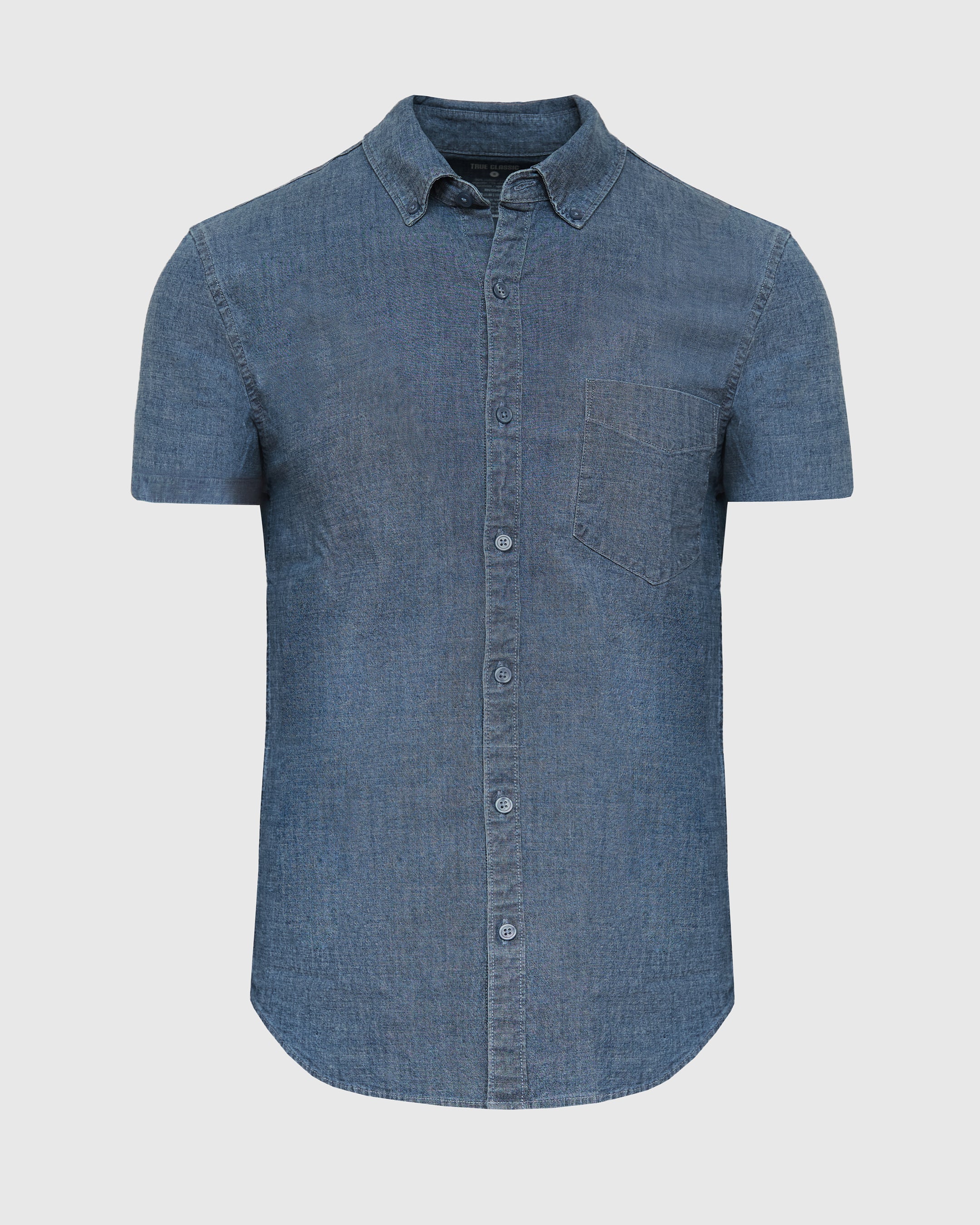 Light Indigo Wash Short Sleeve Stretch Chambray Shirt-VibeCloset