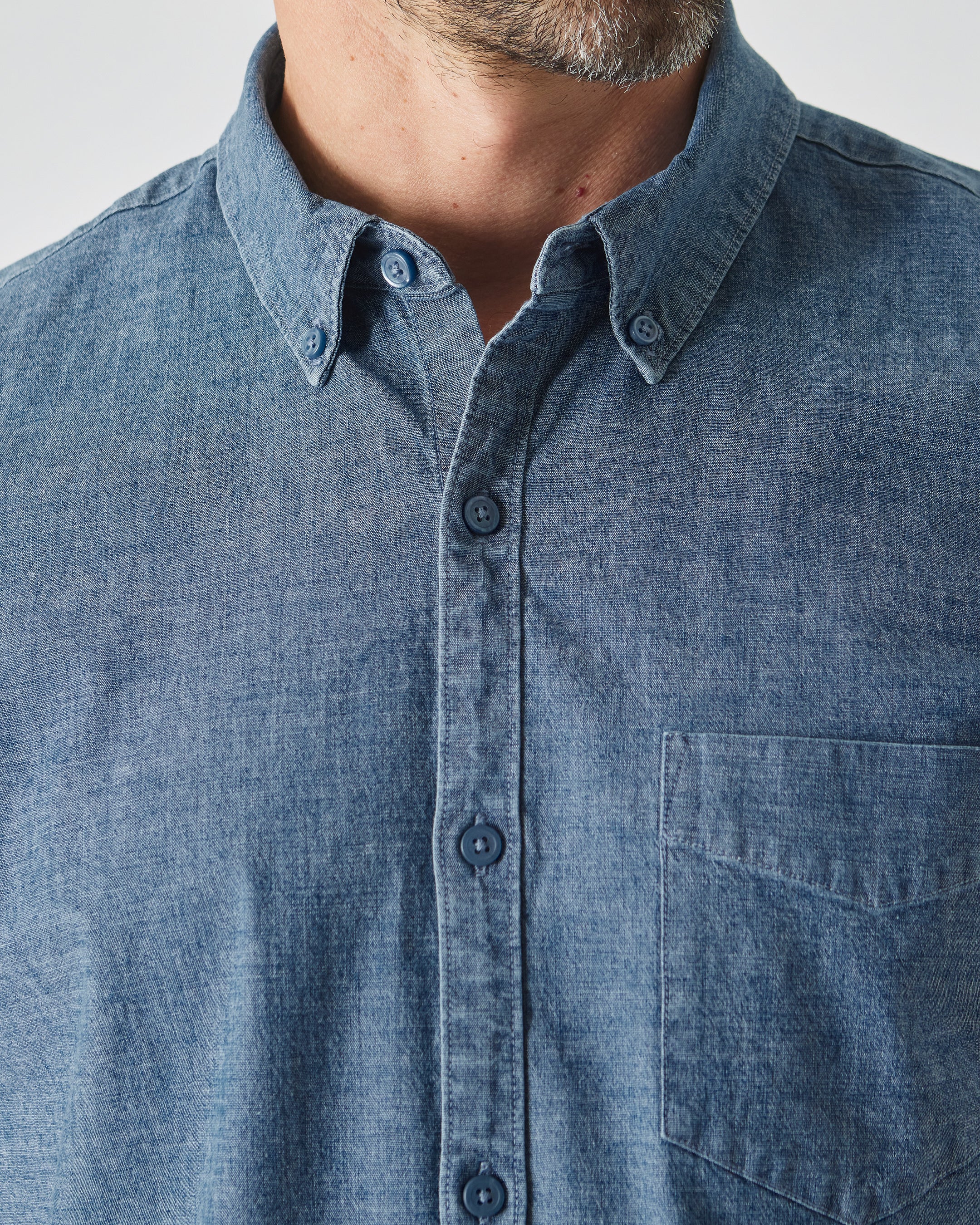 Light Indigo Wash Short Sleeve Stretch Chambray Shirt-VibeCloset