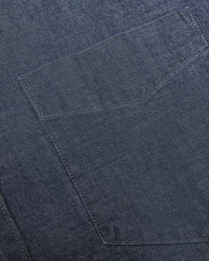 Medium Indigo Wash Short Sleeve Stretch Chambray Shirt-VibeCloset