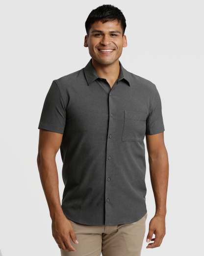 Charcoal Heather Gray Short Sleeve Ripstop Commuter Shirt-VibeCloset