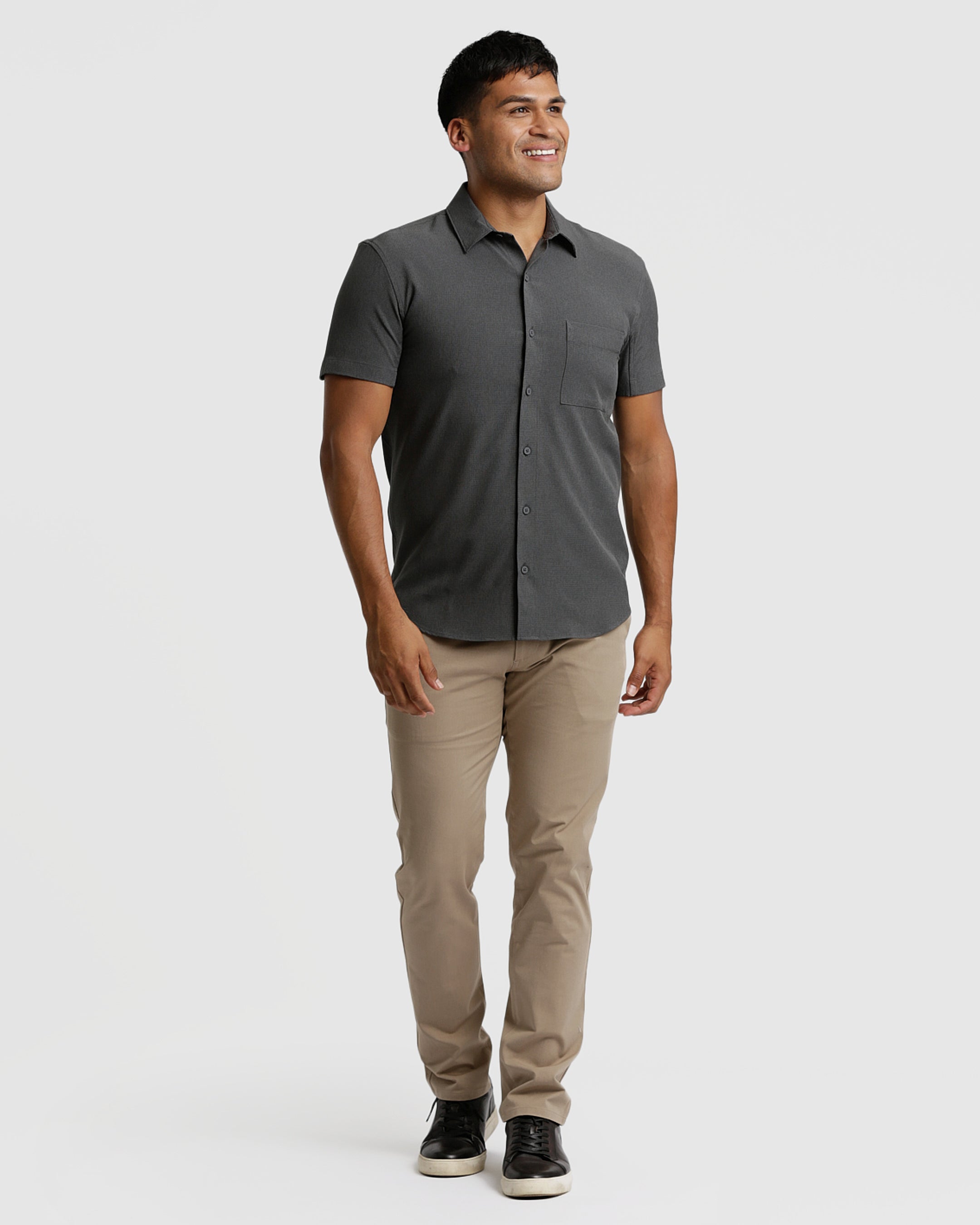 Charcoal Heather Gray Short Sleeve Ripstop Commuter Shirt-VibeCloset