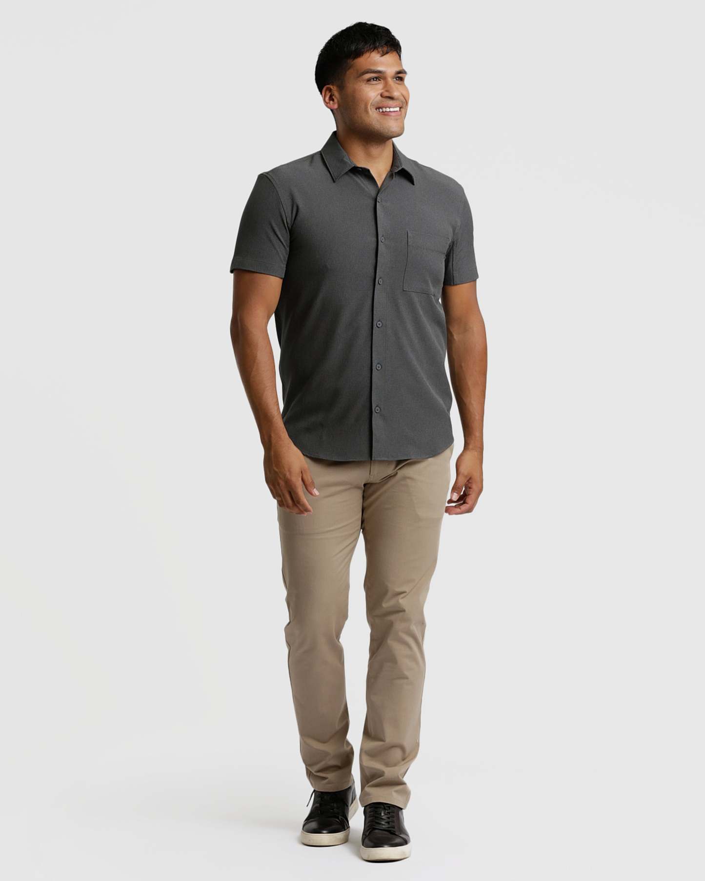Charcoal Heather Gray Short Sleeve Ripstop Commuter Shirt-VibeCloset