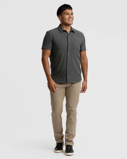 Charcoal Heather Gray Short Sleeve Ripstop Commuter Shirt-VibeCloset