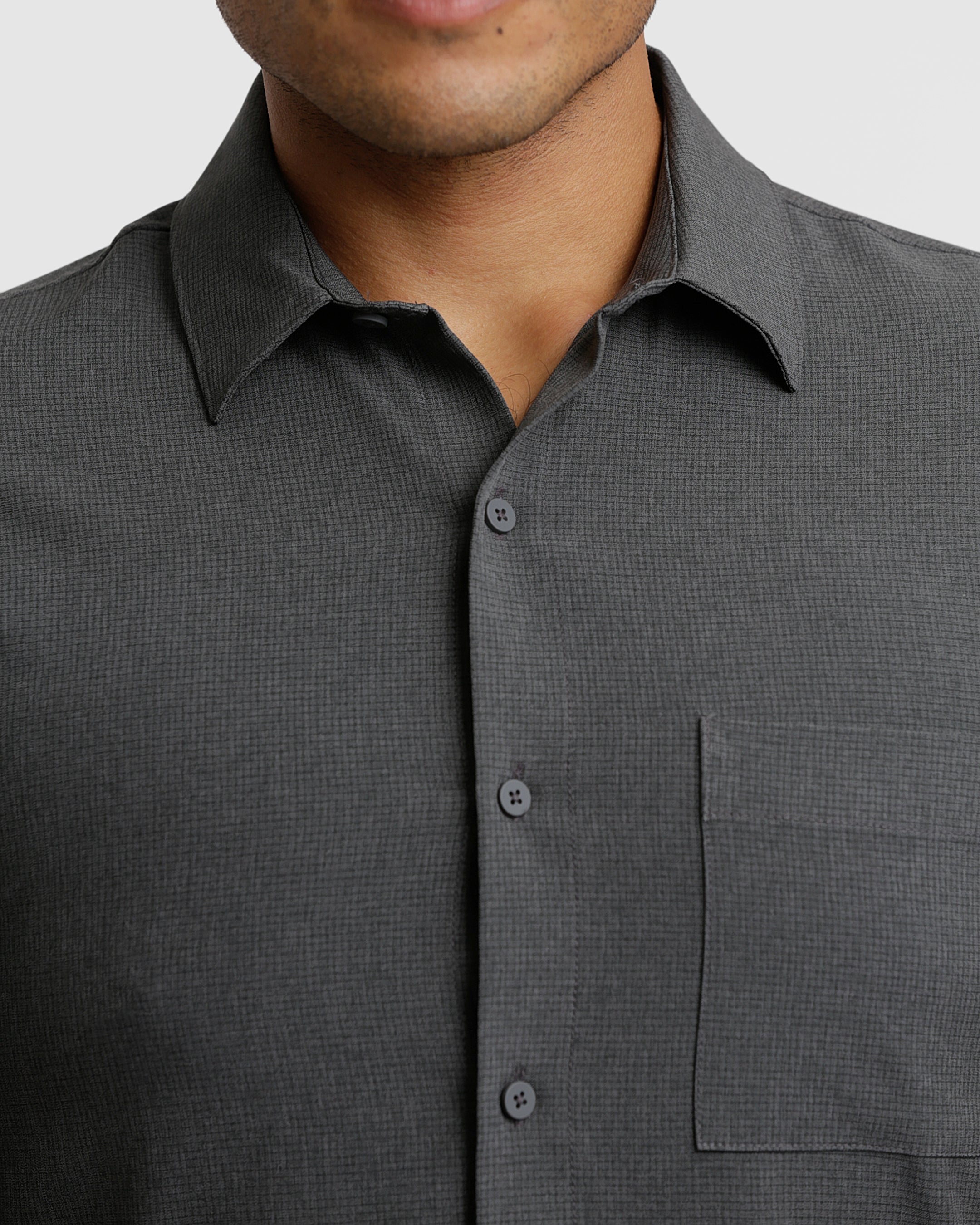 Charcoal Heather Gray Short Sleeve Ripstop Commuter Shirt-VibeCloset